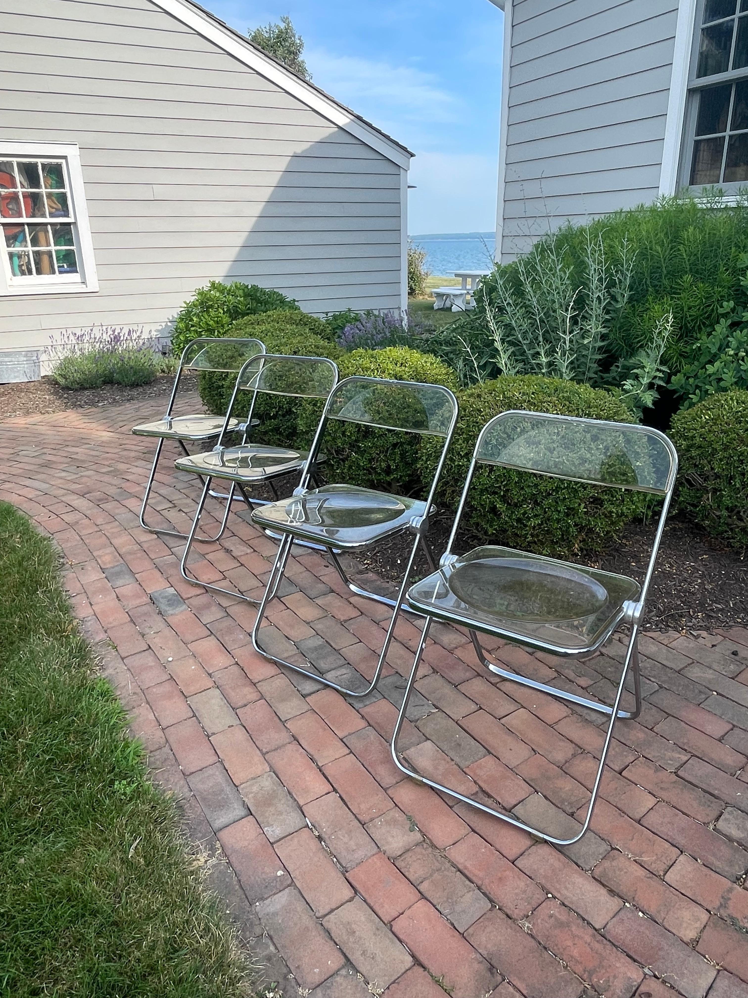 Set of Four Plia Lucite Italian Folding Chairs For Sale 4