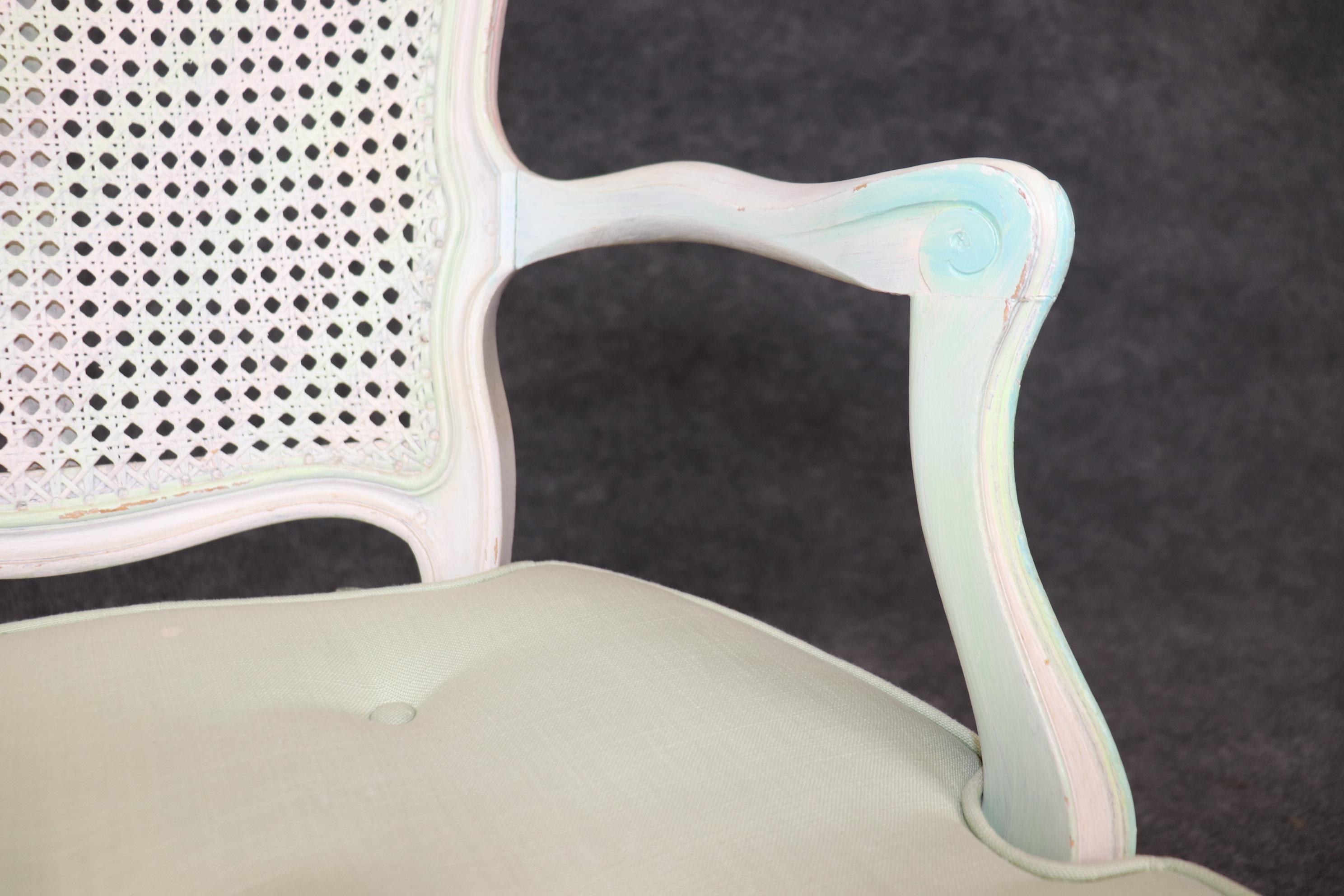 Set of Four Polychromed Cane Seat and Back French Louis XV Dining Salong Chairs For Sale 5