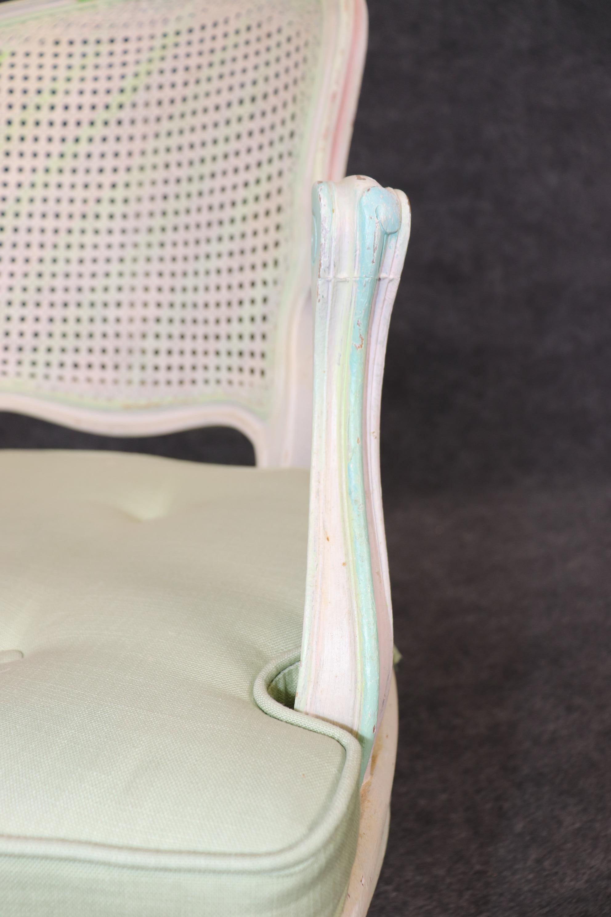 Set of Four Polychromed Cane Seat and Back French Louis XV Dining Salong Chairs For Sale 6