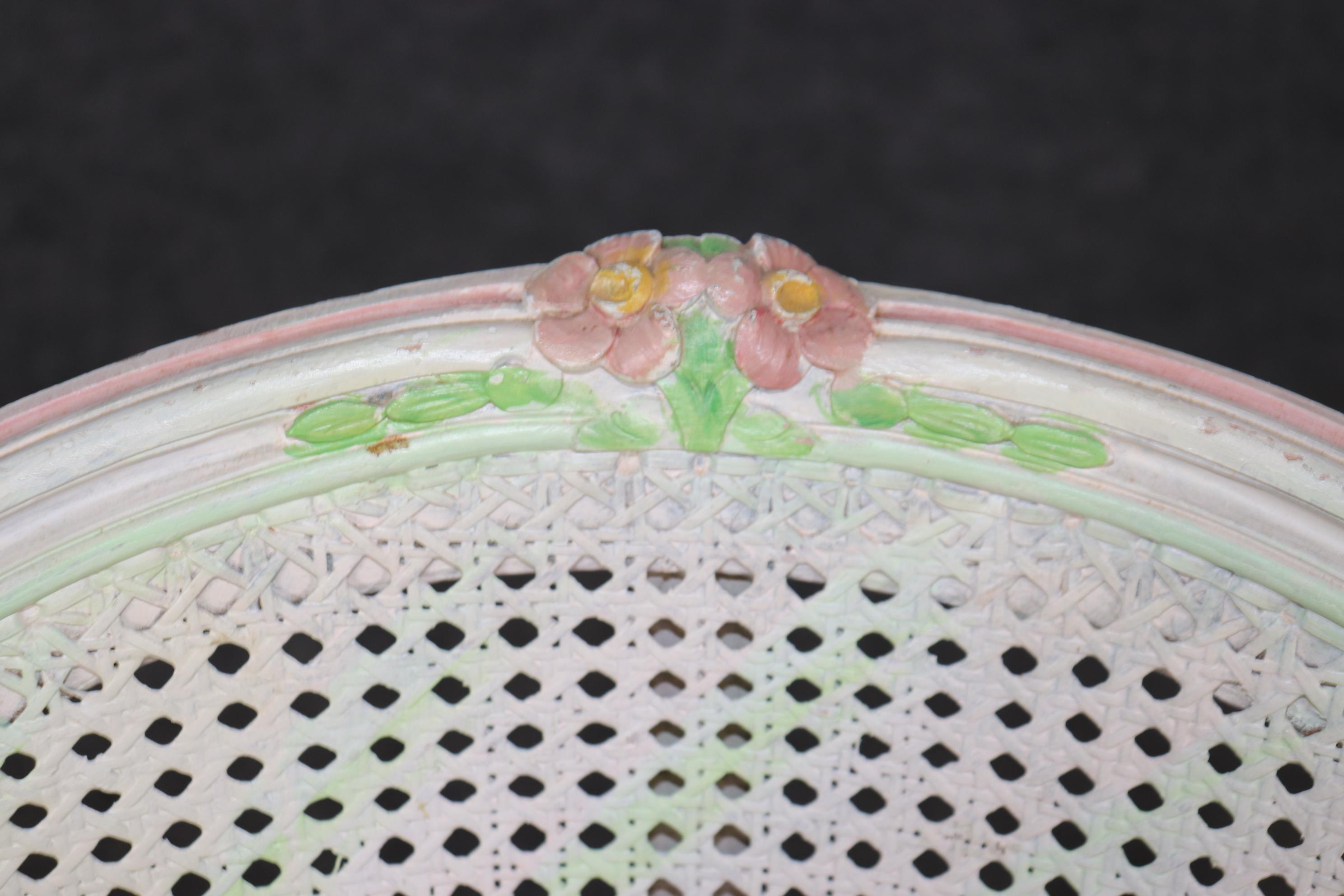 Set of Four Polychromed Cane Seat and Back French Louis XV Dining Salong Chairs For Sale 8