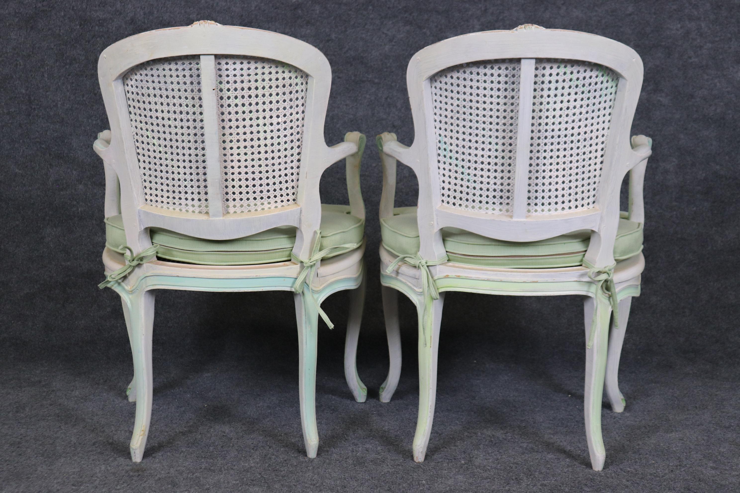 Set of Four Polychromed Cane Seat and Back French Louis XV Dining Salong Chairs For Sale 10