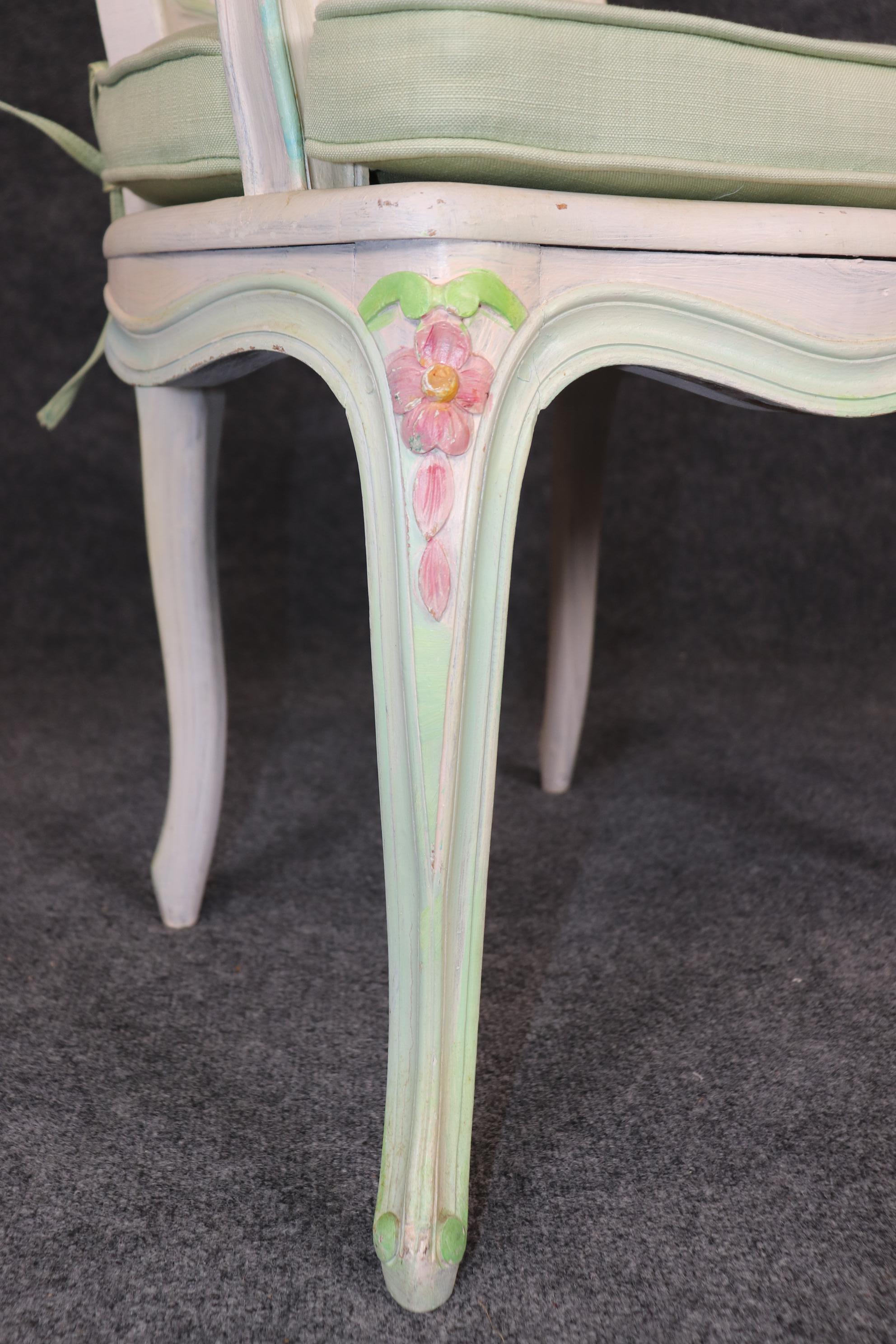 Set of Four Polychromed Cane Seat and Back French Louis XV Dining Salong Chairs For Sale 3