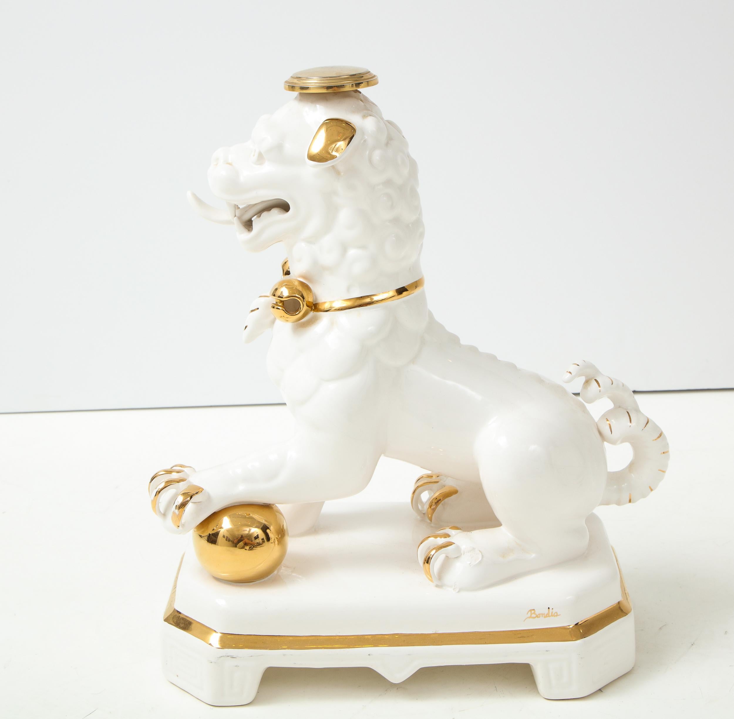 Set of Four Porcelain White & Gold Foo Dogs For Sale 9