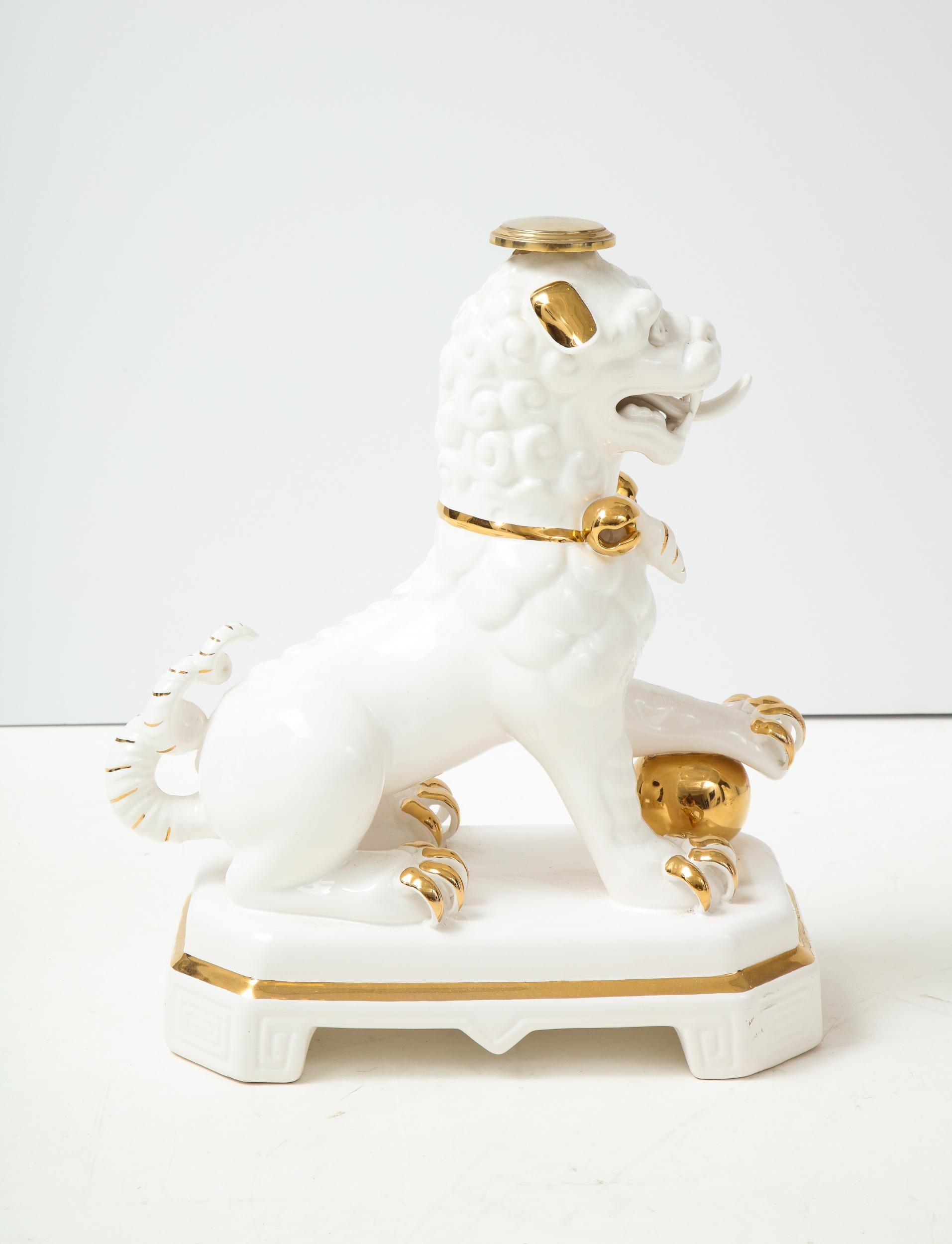 Set of Four Porcelain White & Gold Foo Dogs For Sale 2