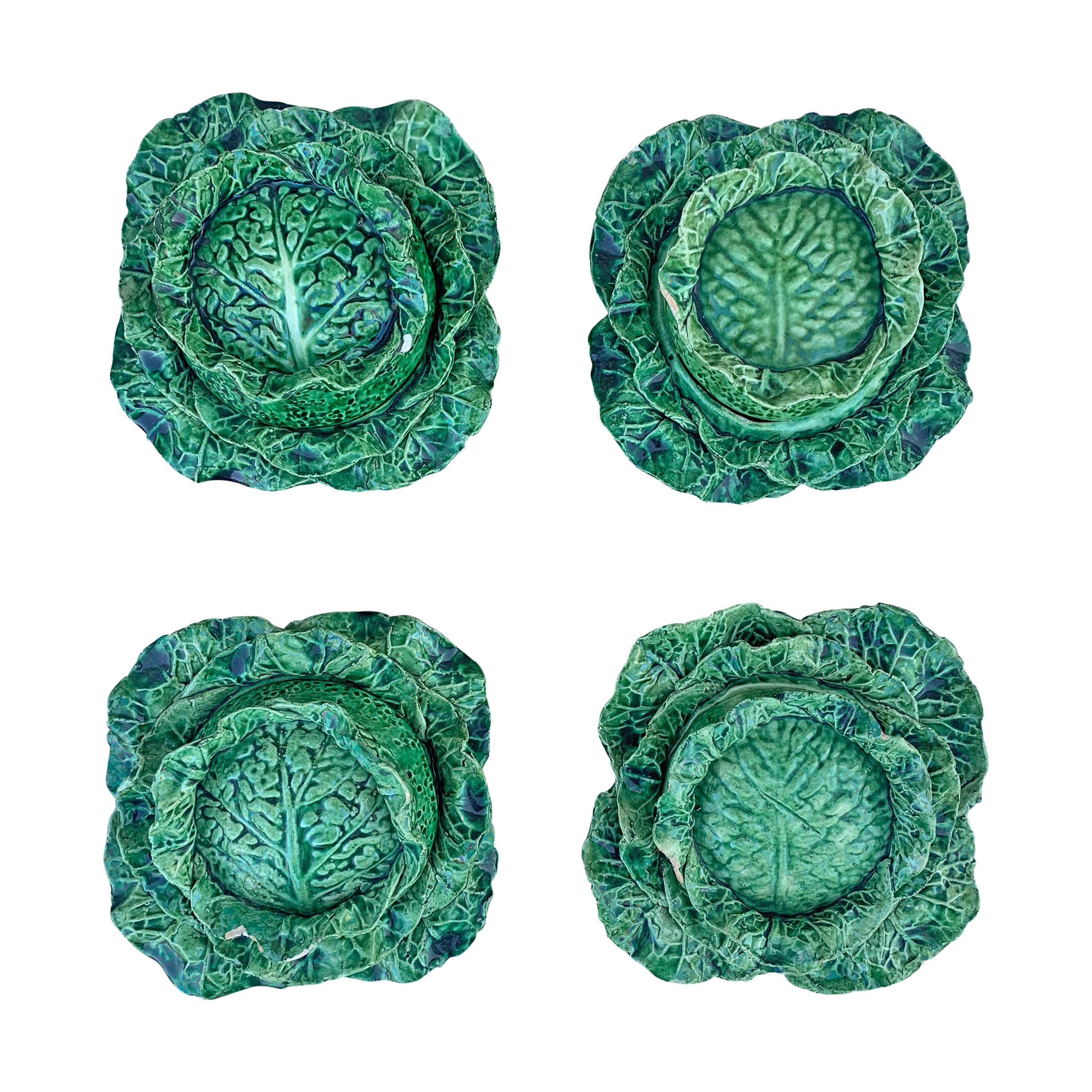 Hand-Crafted Set of Four Portuguese Cabbage Bowls