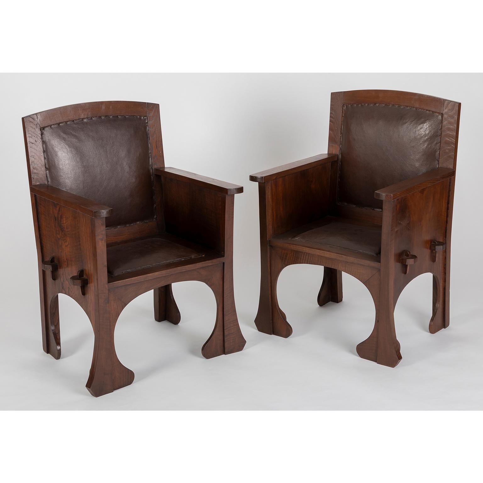 This wonderful set in in an excellent vintage condition and has a unique country appeal. 

Although of their apparent massive look, they have a great size to use as a side chair.

Dimensions: Width 66 cm; Depth 53 cm; Total Height 91 cm; Arm