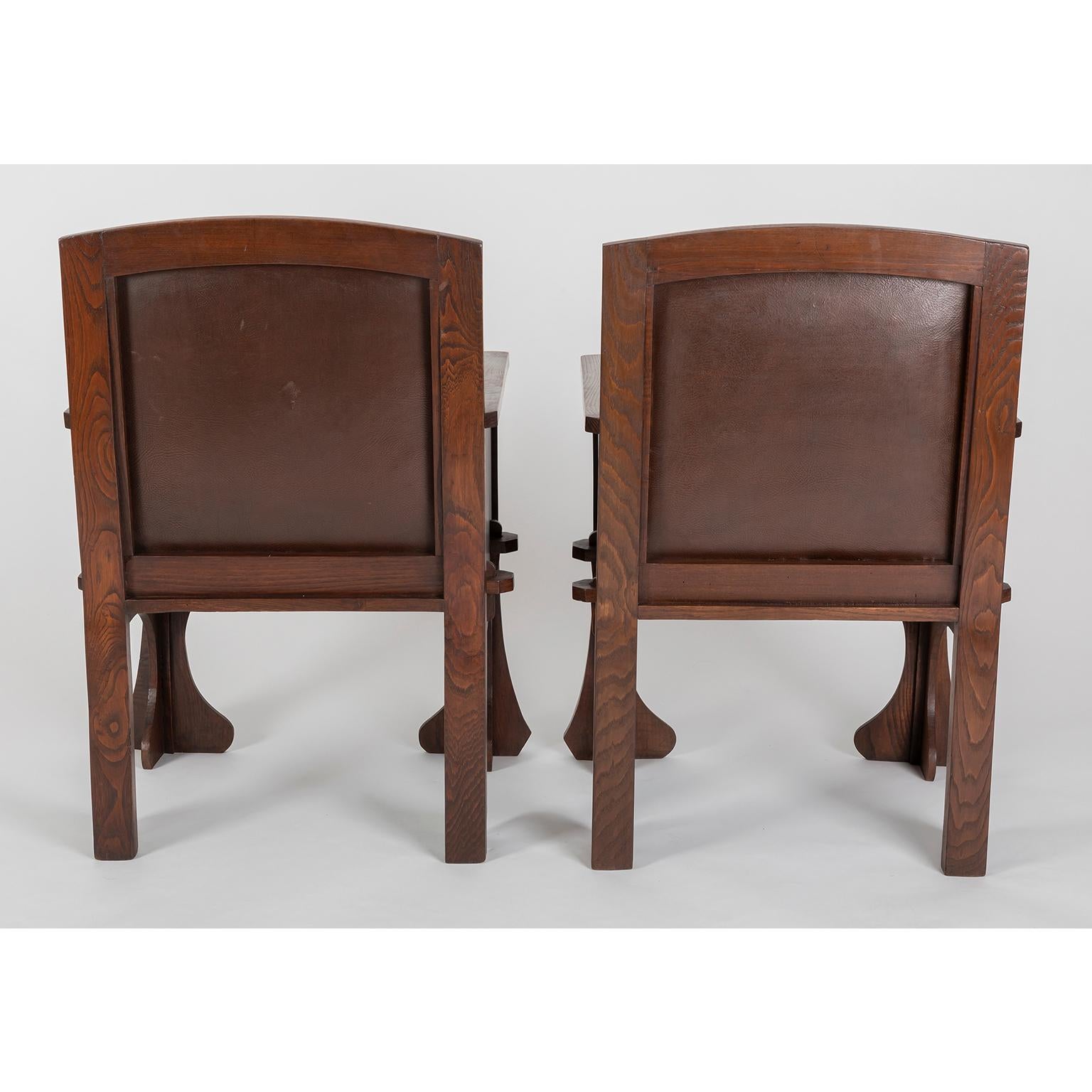 Set of Four Portuguese Country Rustic Style Chairs in Solid Hardwood and Leather For Sale 1