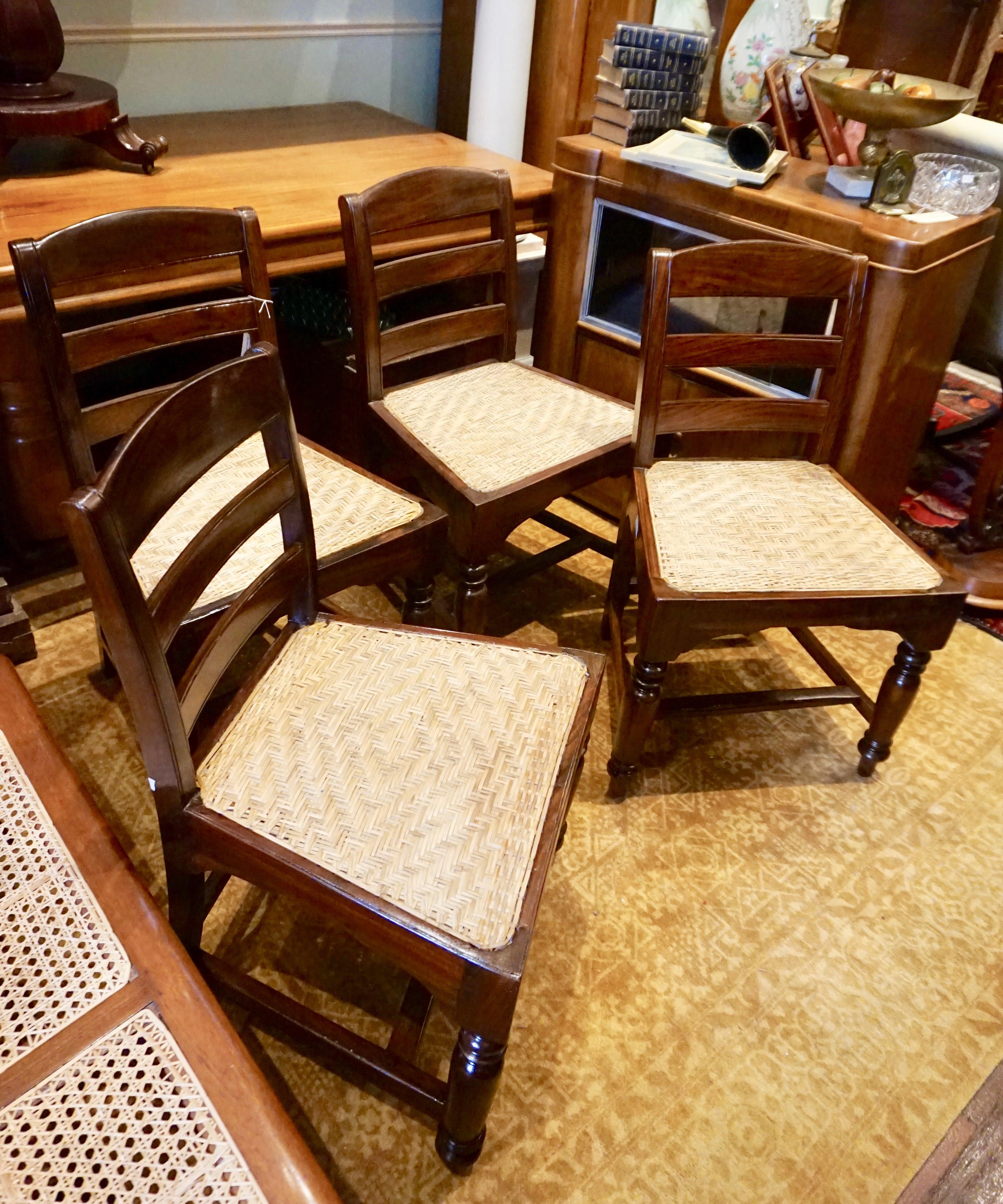 Set of Four Portuguese Rosewood Chairs with Woven Rattan Cane Seats 6