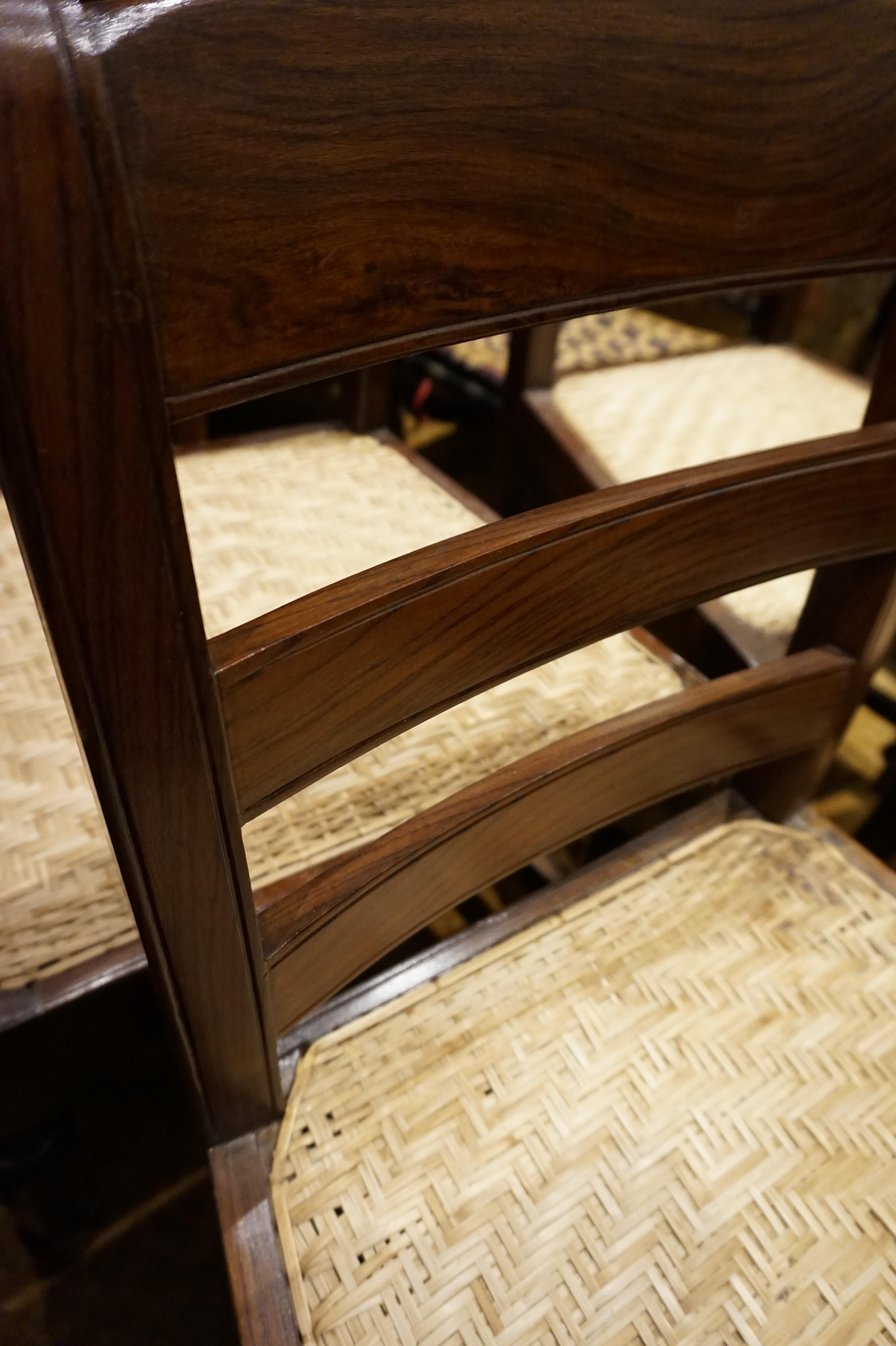 Set of Four Portuguese Rosewood Chairs with Woven Rattan Cane Seats 4