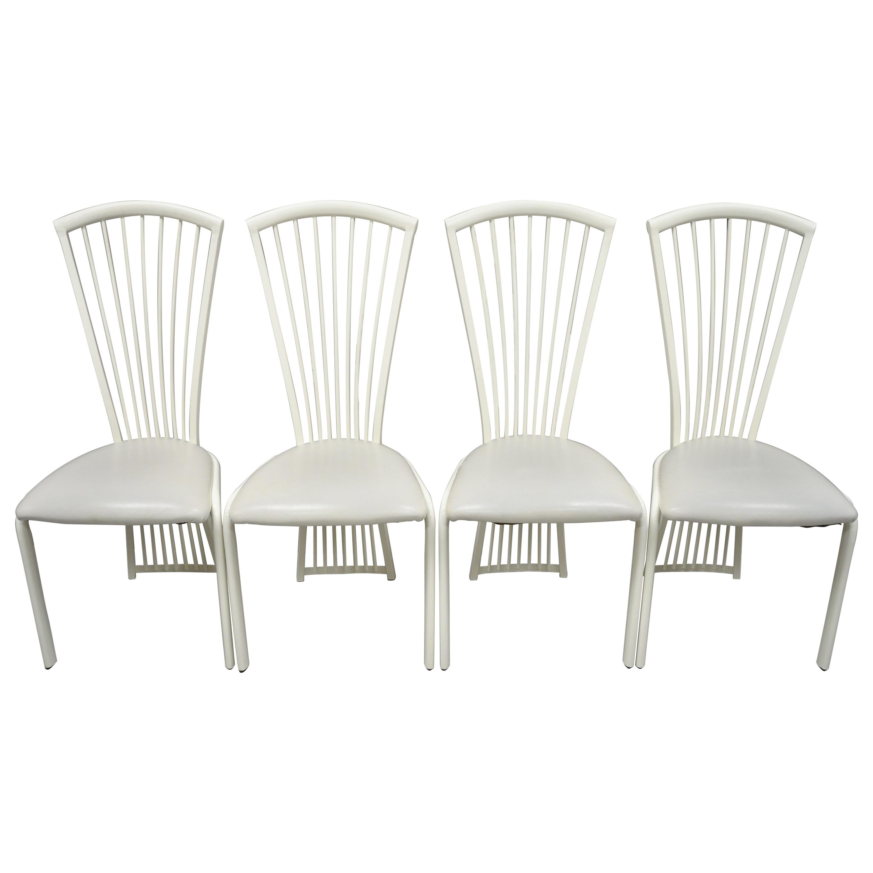 Set of Four Postmodern Art Deco Style Metal Fan Back Dining Chairs by Liberty
