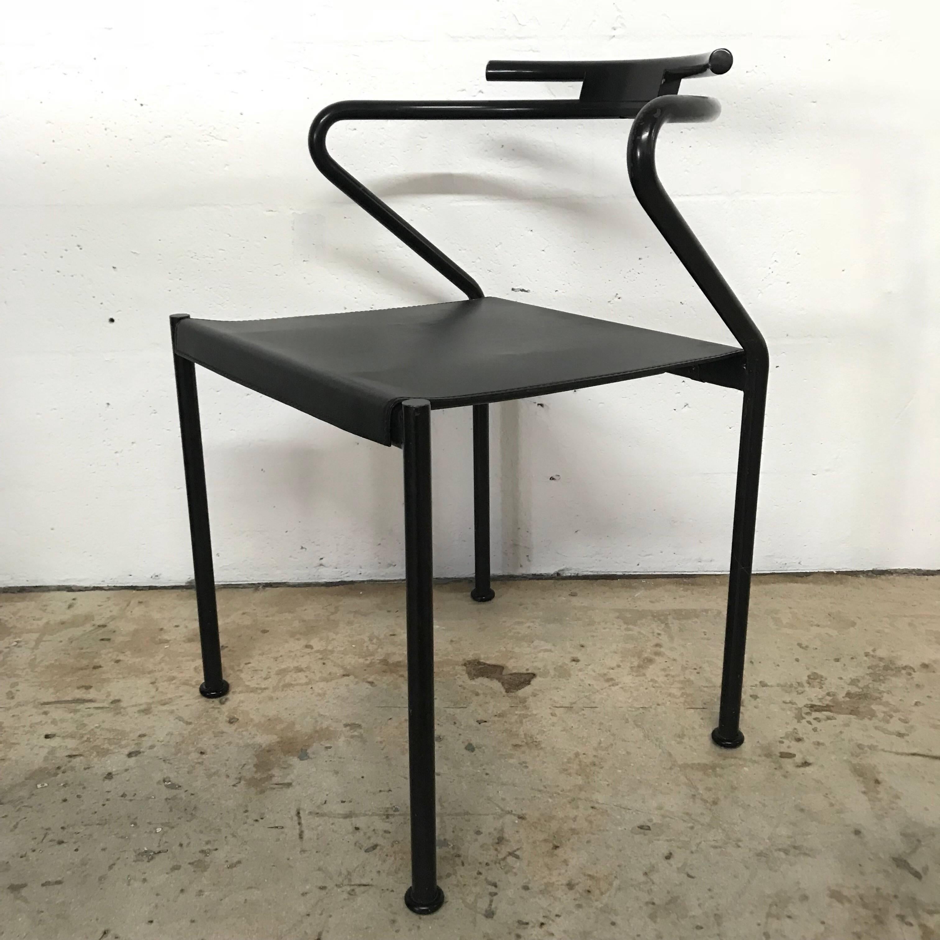 20th Century Set of Four Post Modern Black Leather Dining Chairs by Cidue 