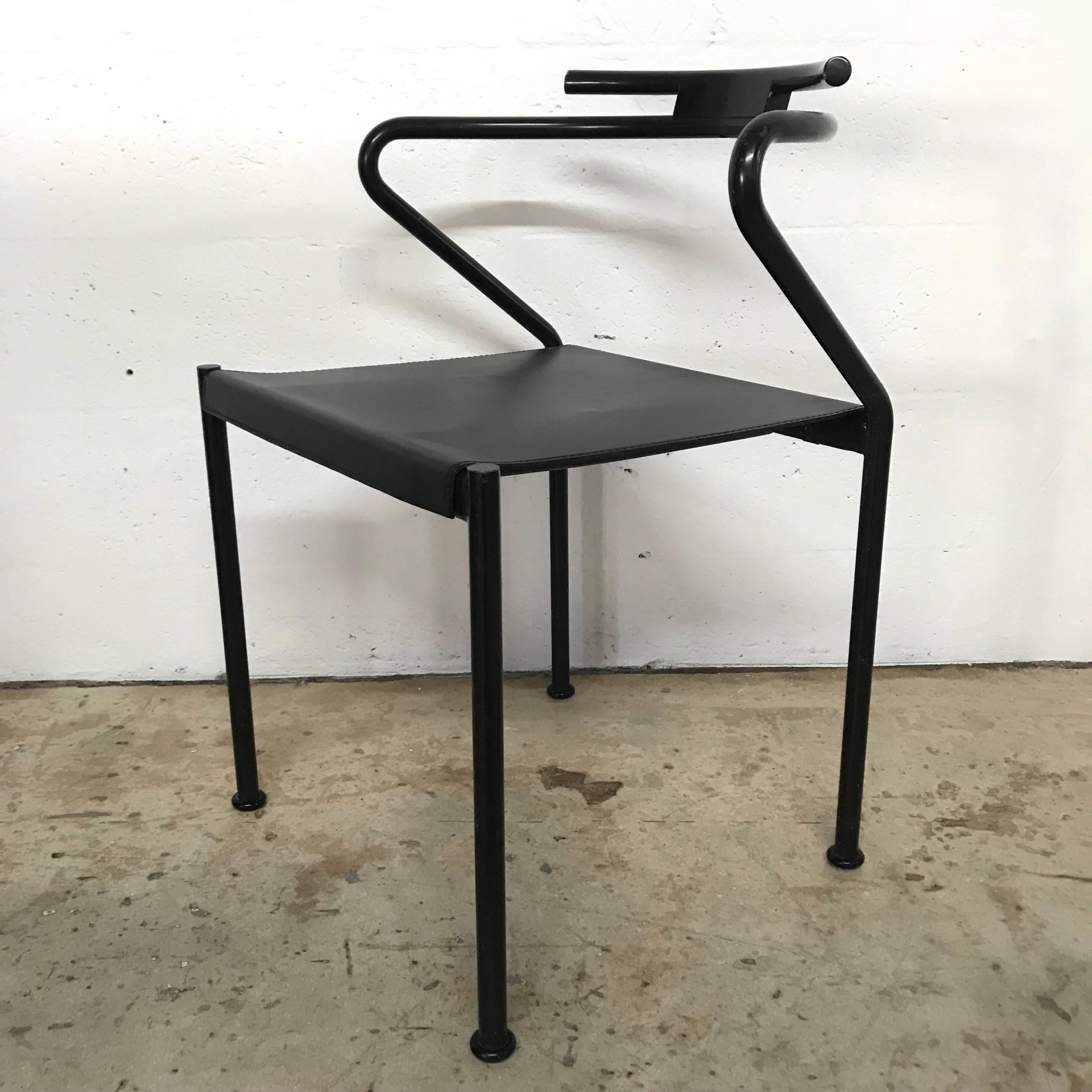 20th Century Set of Four Post Modern Black Leather Dining Chairs by Cidue