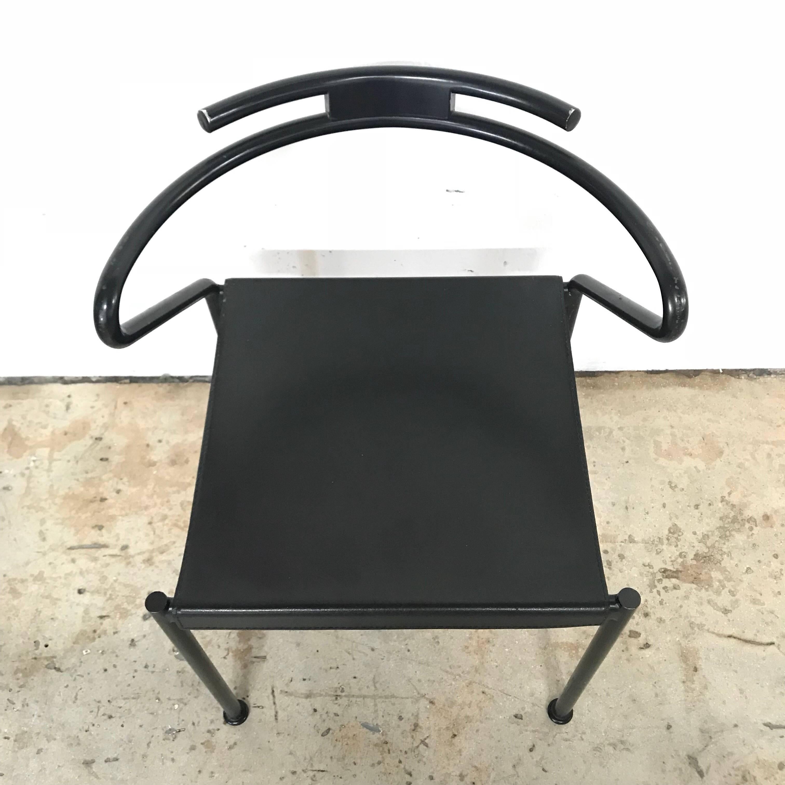 Set of Four Post Modern Black Leather Dining Chairs by Cidue 1