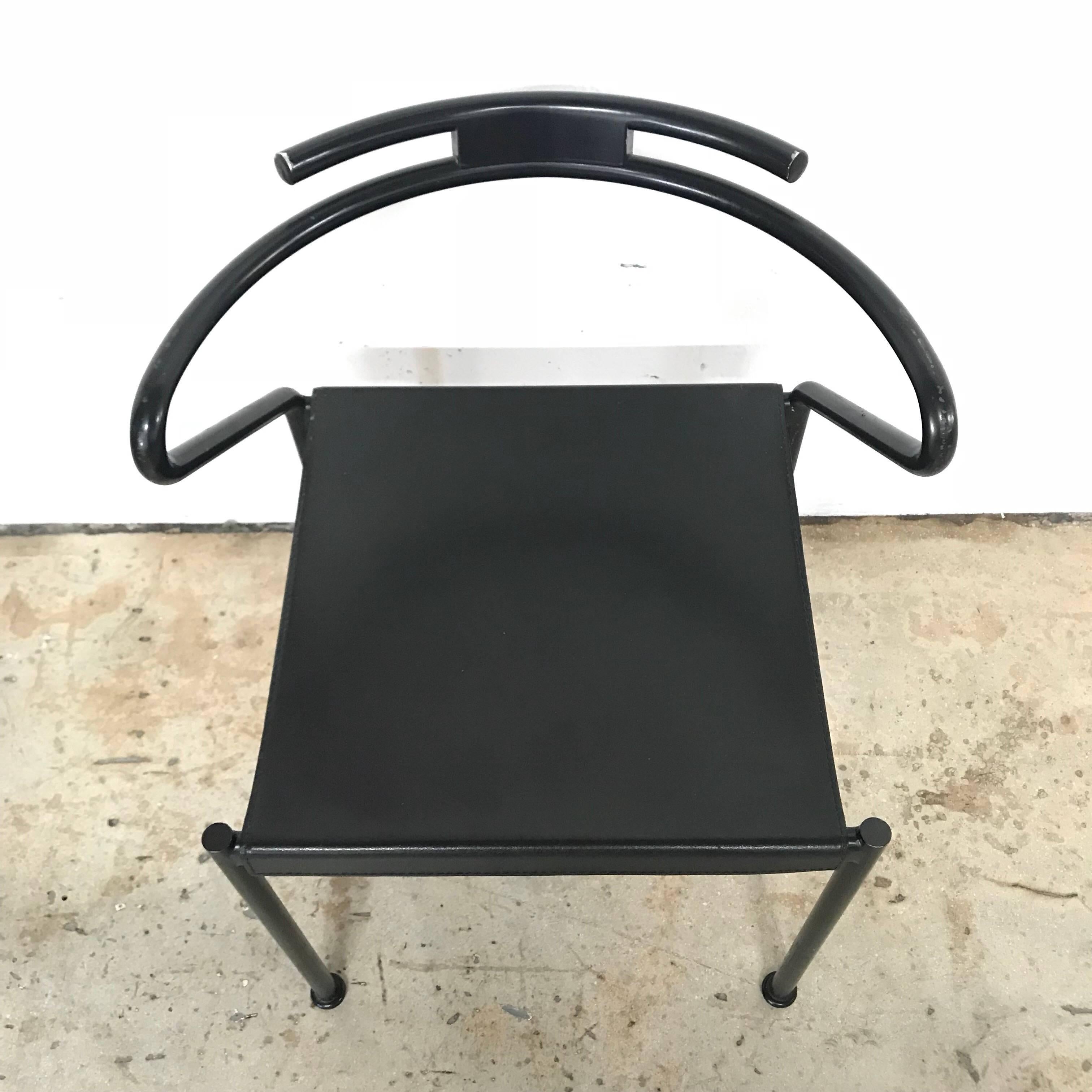 Set of Four Post Modern Black Leather Dining Chairs by Cidue  1