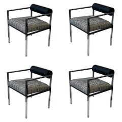 Set of Four Post-Modern Chrome and Black Leather Dining Chairs