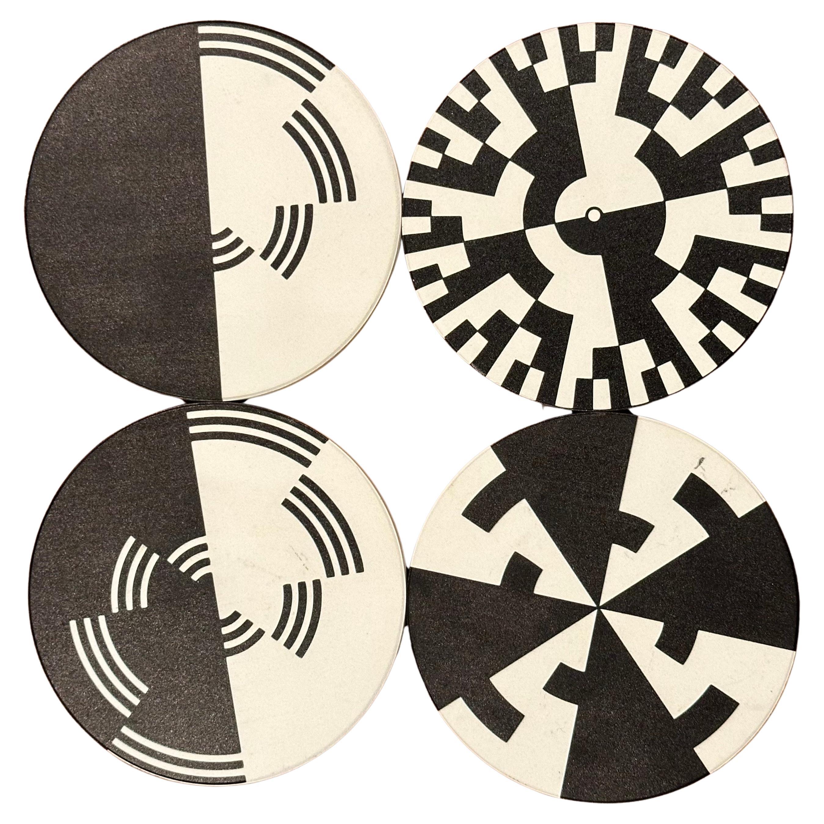 American Set of Four Post-Modern Coasters with Holder For Sale