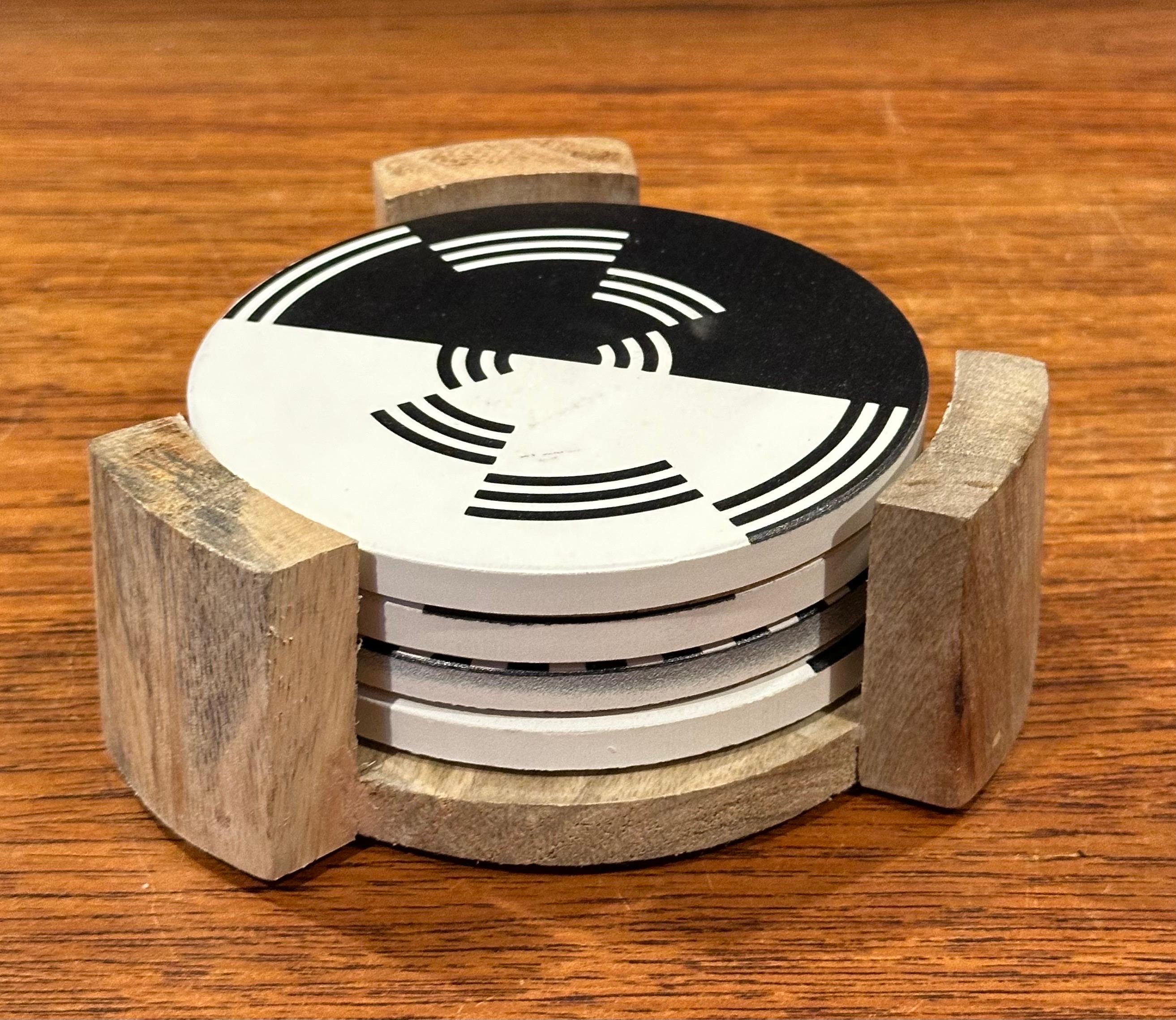 20th Century Set of Four Post-Modern Coasters with Holder For Sale