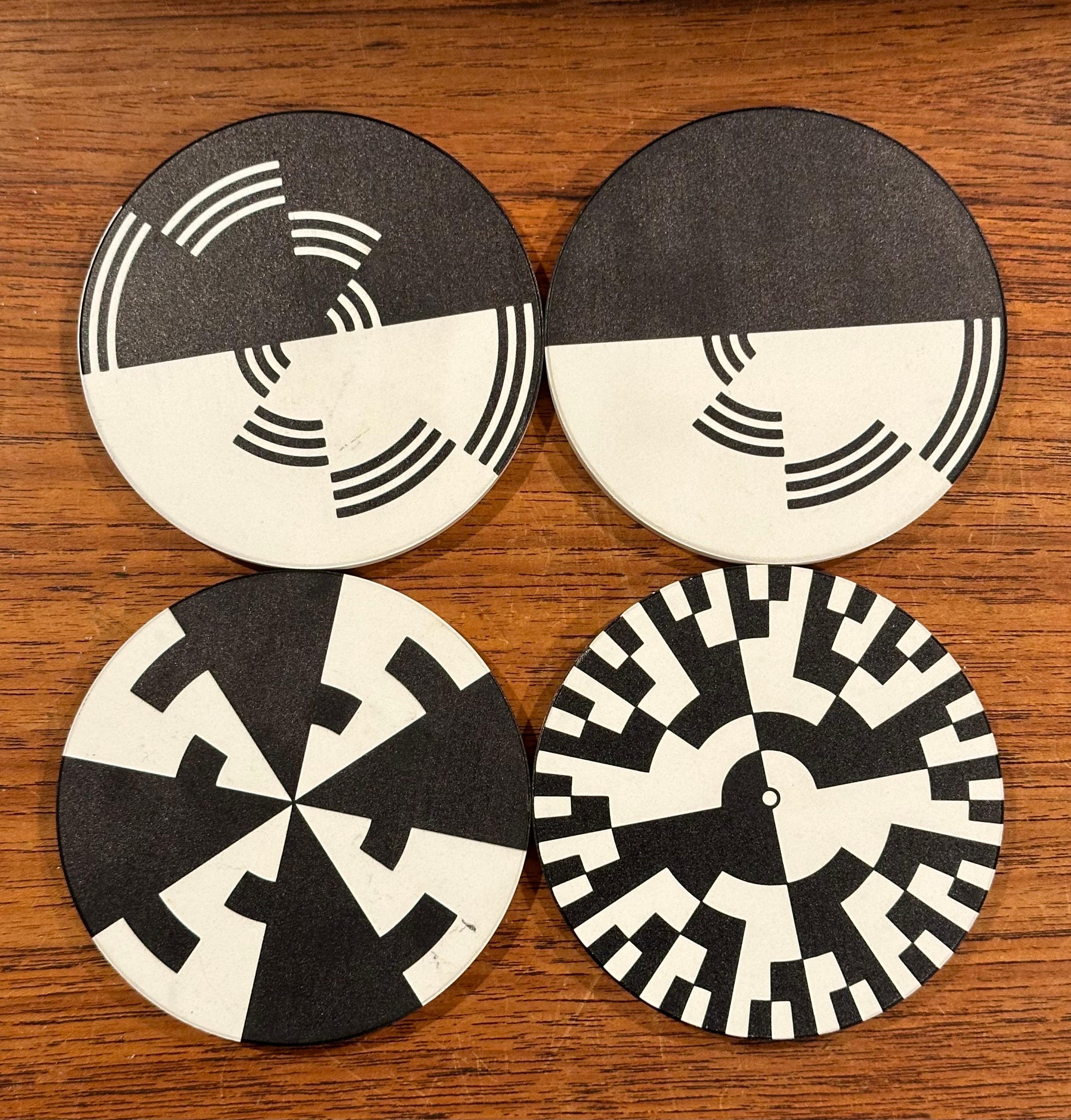 Cork Set of Four Post-Modern Coasters with Holder For Sale
