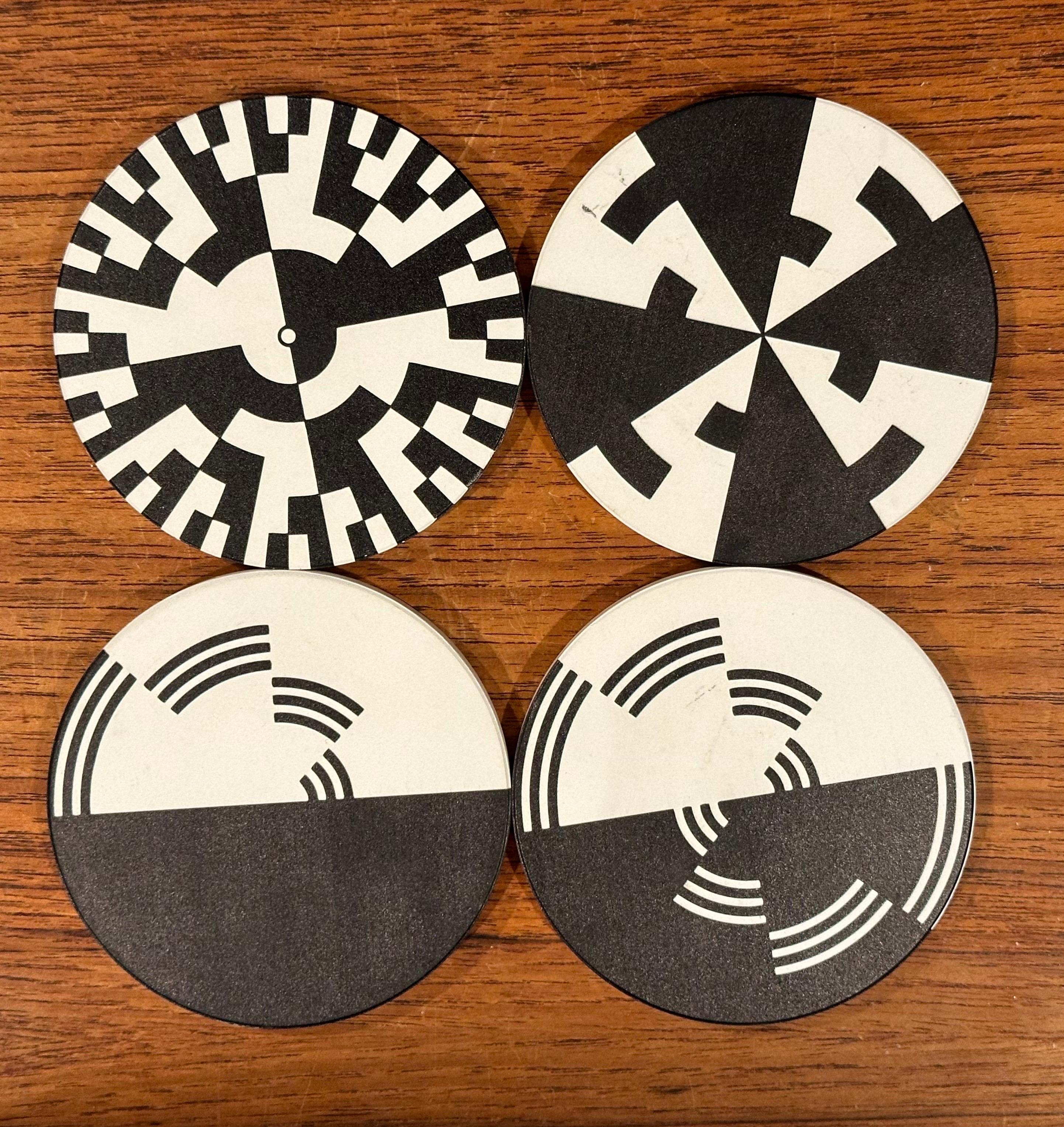 Set of Four Post-Modern Coasters with Holder For Sale 1