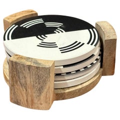 Set of Four Post-Modern Coasters with Holder
