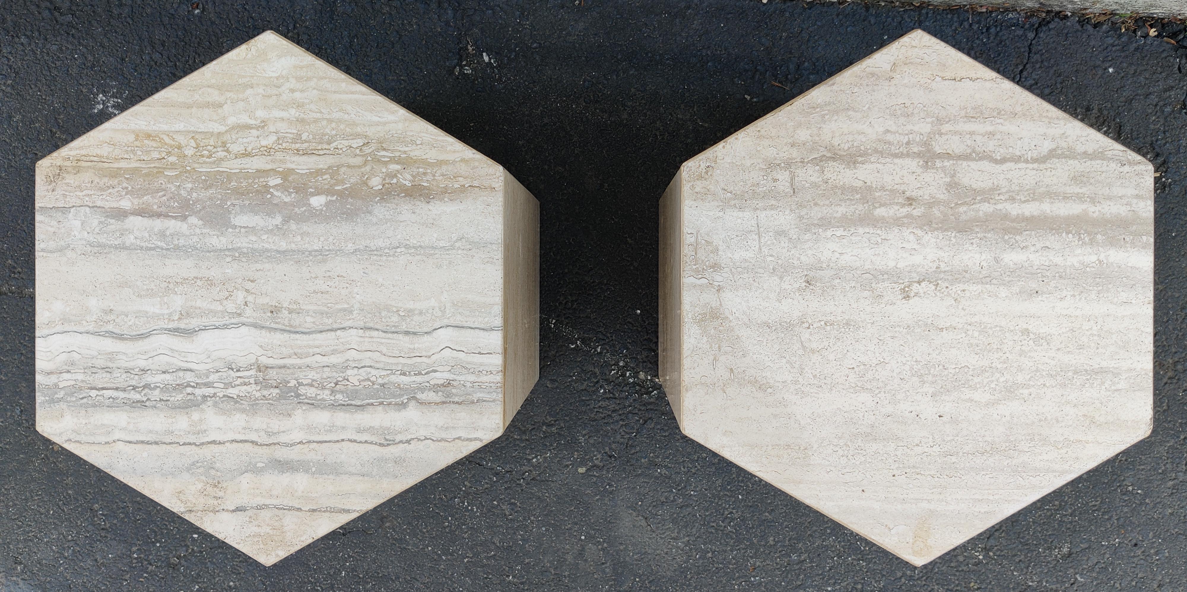 Set of Four Post-Modern Italian Travertine Marble Hexagonal Side Tables, 1970s For Sale 6