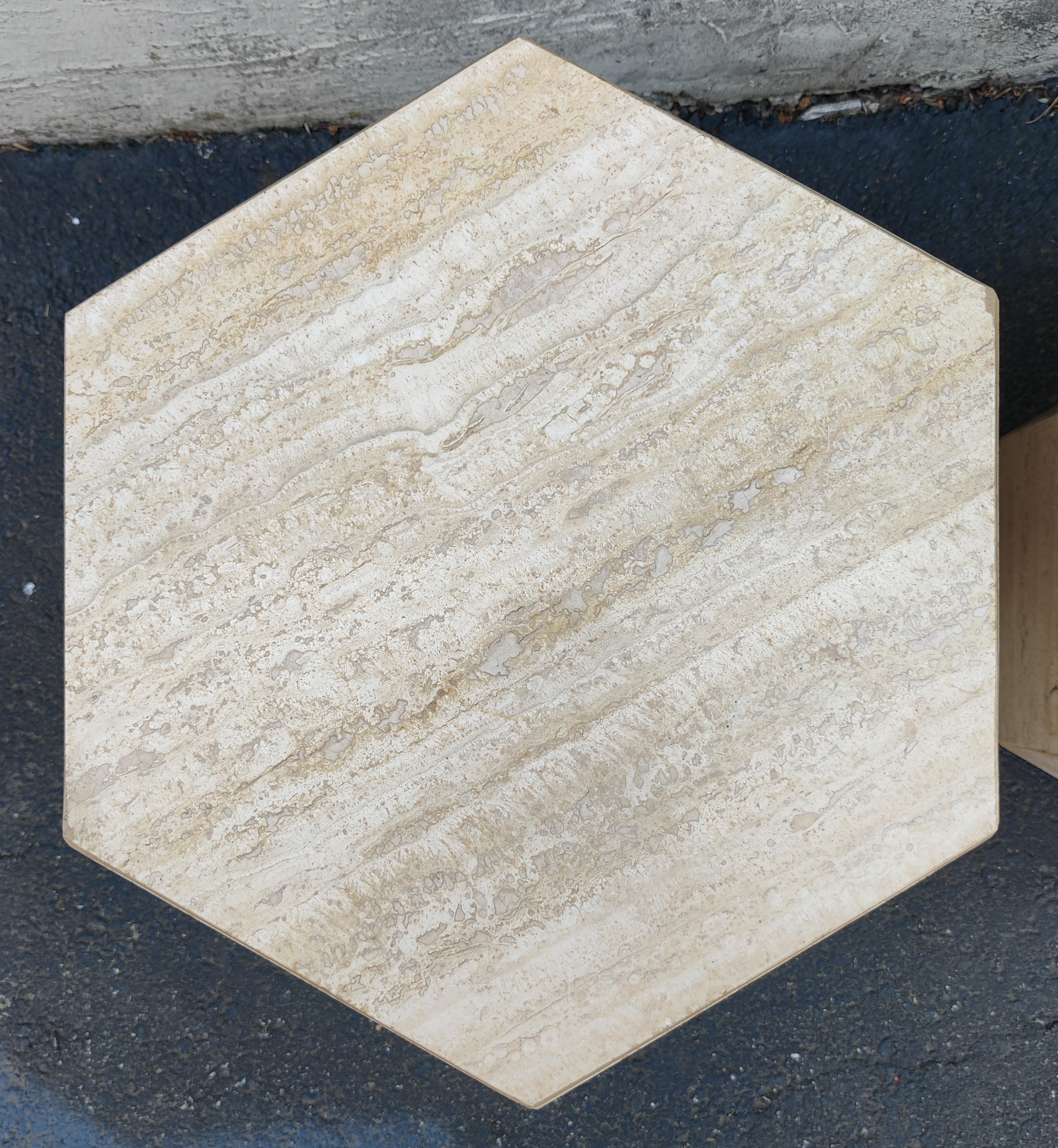 Set of Four Post-Modern Italian Travertine Marble Hexagonal Side Tables, 1970s For Sale 8