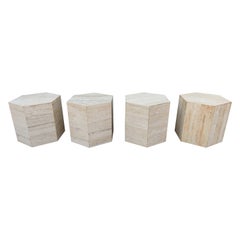 Set of Four Post-Modern Italian Travertine Marble Hexagonal Side Tables, 1970s