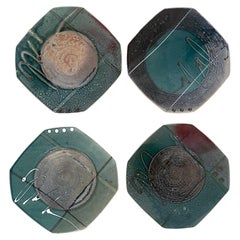 Set of Four Post-Modern Stoneware Plates by Marshall