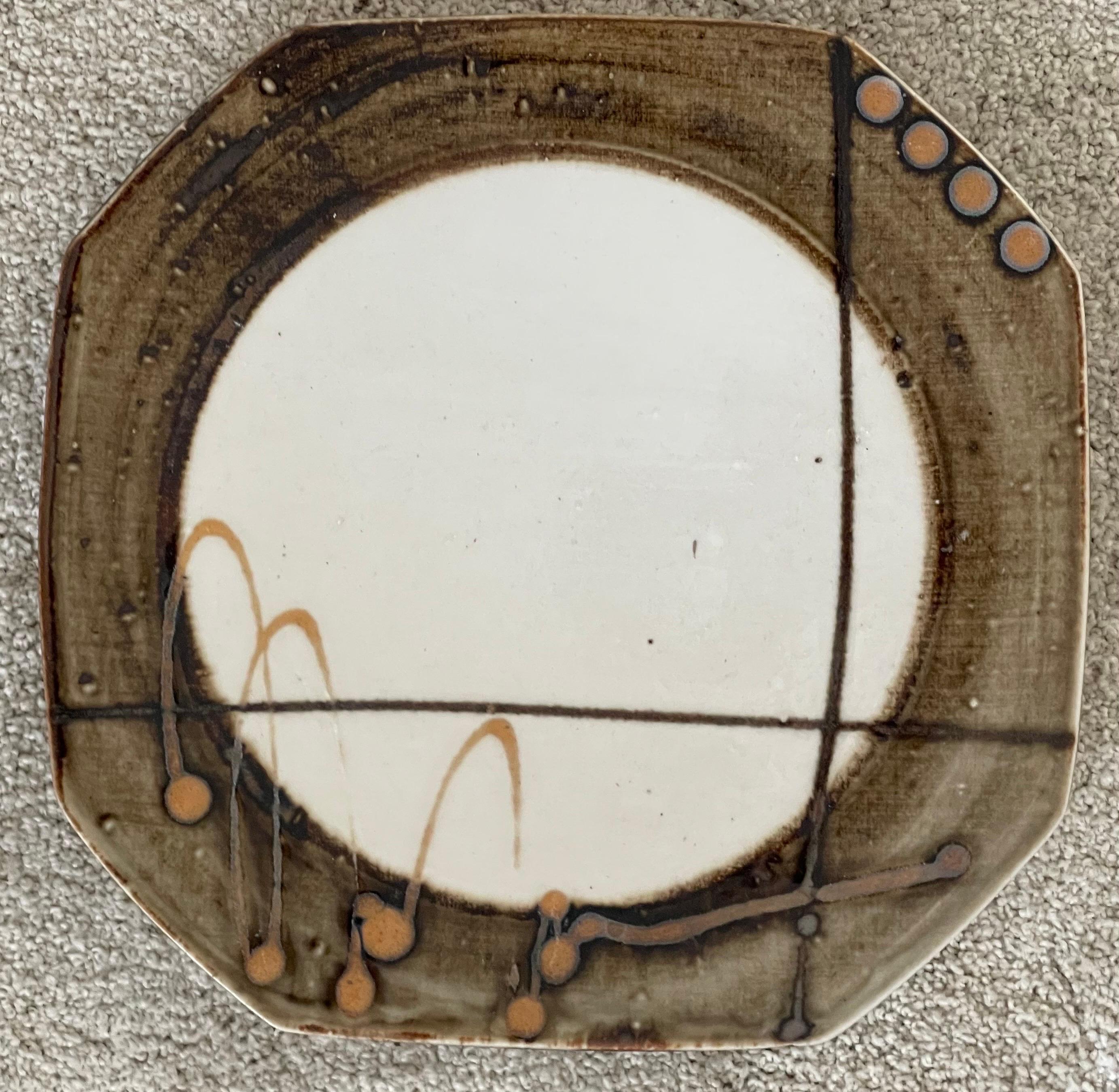 Set of Four Post-Modern Stoneware Plates Signed by Marshall For Sale 5