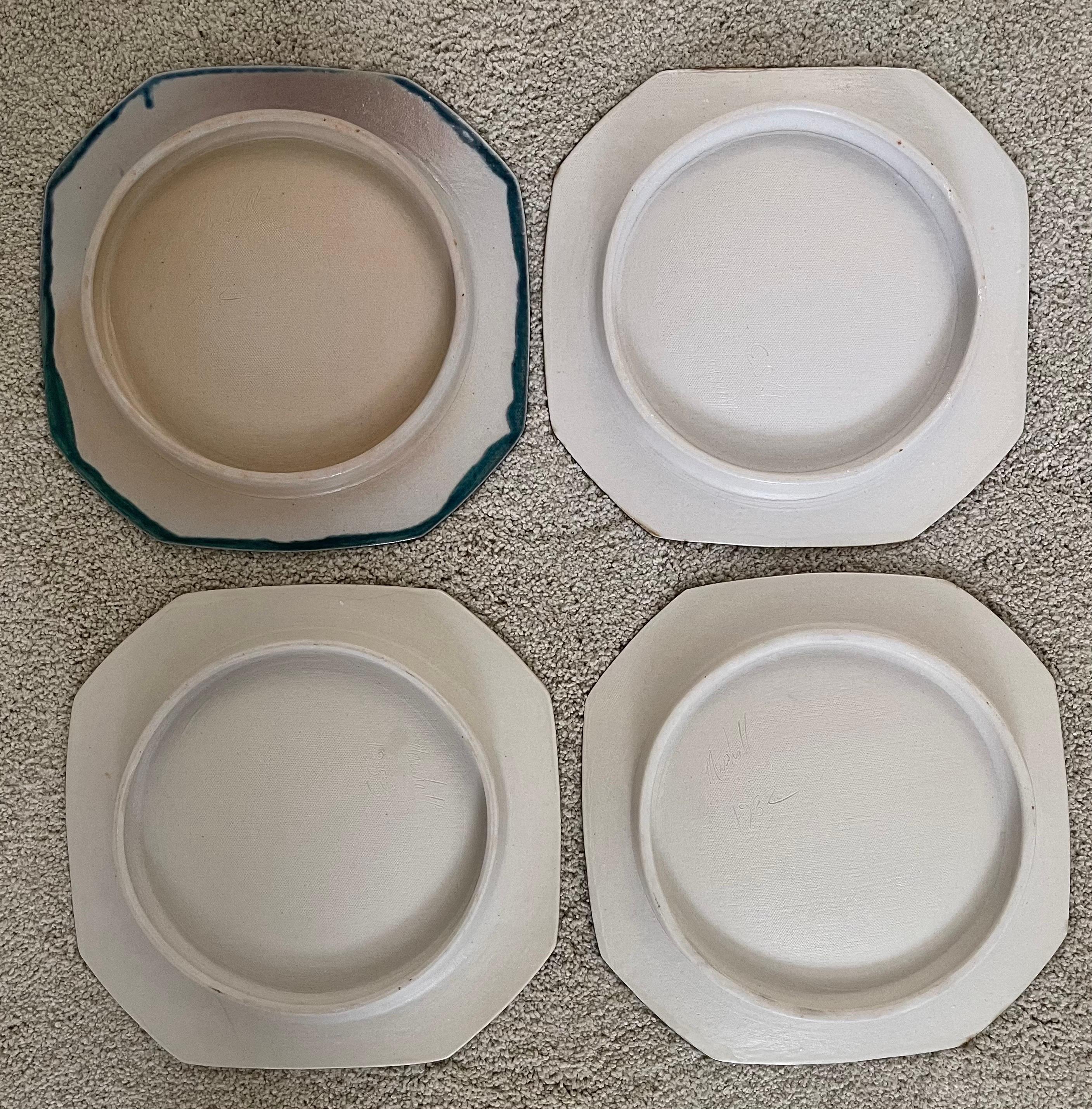 Set of Four Post-Modern Stoneware Plates Signed by Marshall For Sale 6