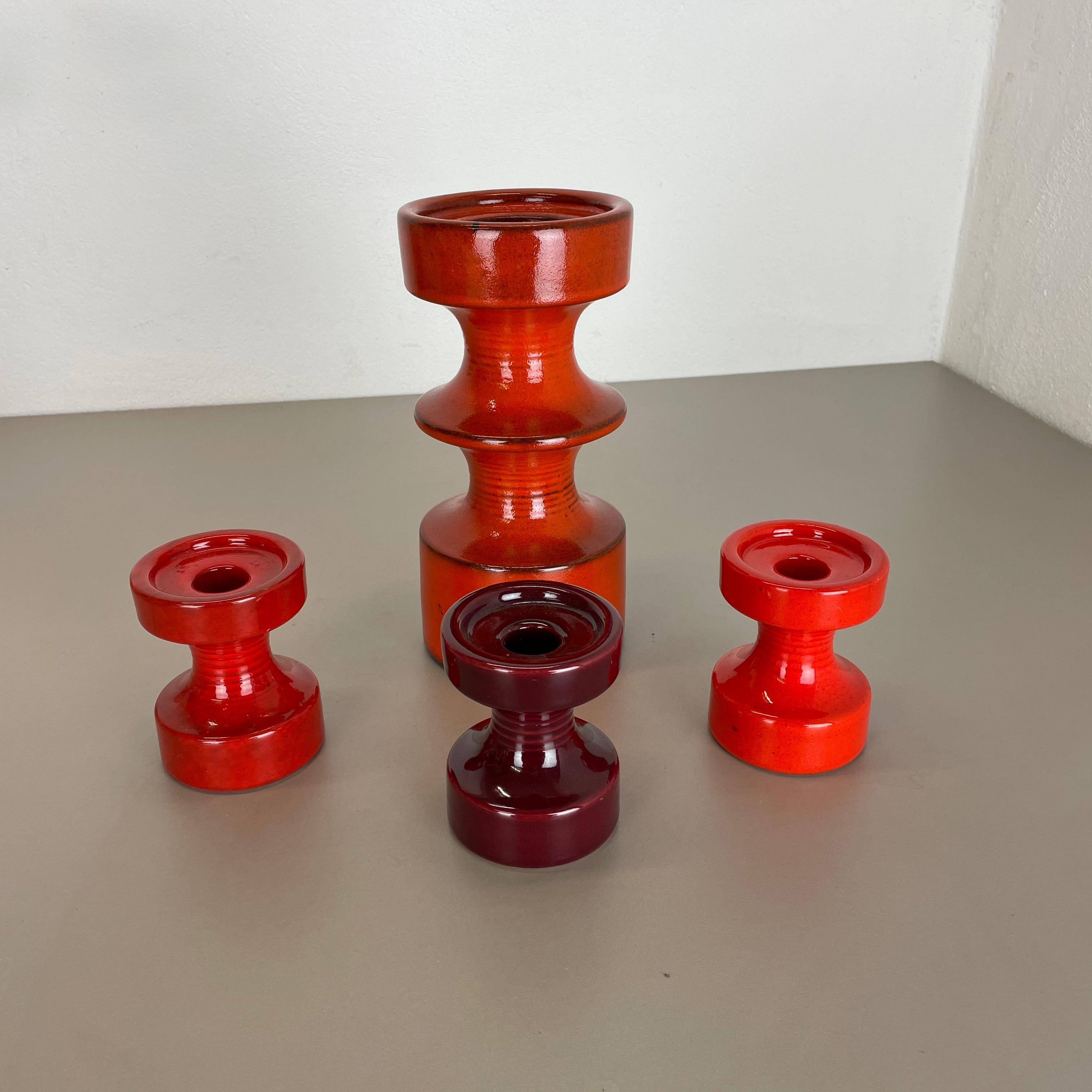 Mid-Century Modern Set of Four Pottery Candleholder by Cari Zalloni for Steuler, Germany, 1970s For Sale