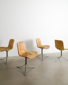 Set of Four Poul Kjaerholm PK9 Dining Chairs in Brown Leather by FH, 1995