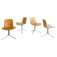 Set of Four Poul Kjaerholm PK9 Dining Chairs in Brown Leather by FH, 1995