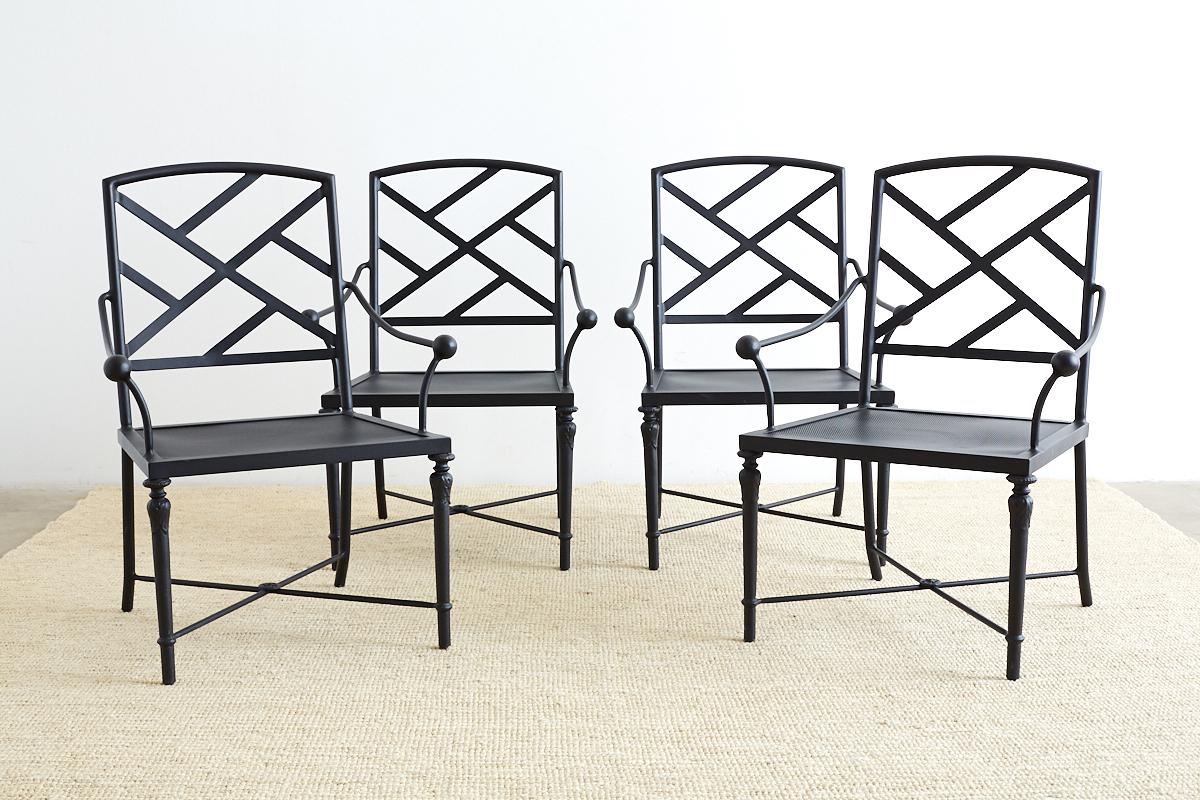 Neoclassical Set of Four Powder Coated Aluminum Garden Chairs