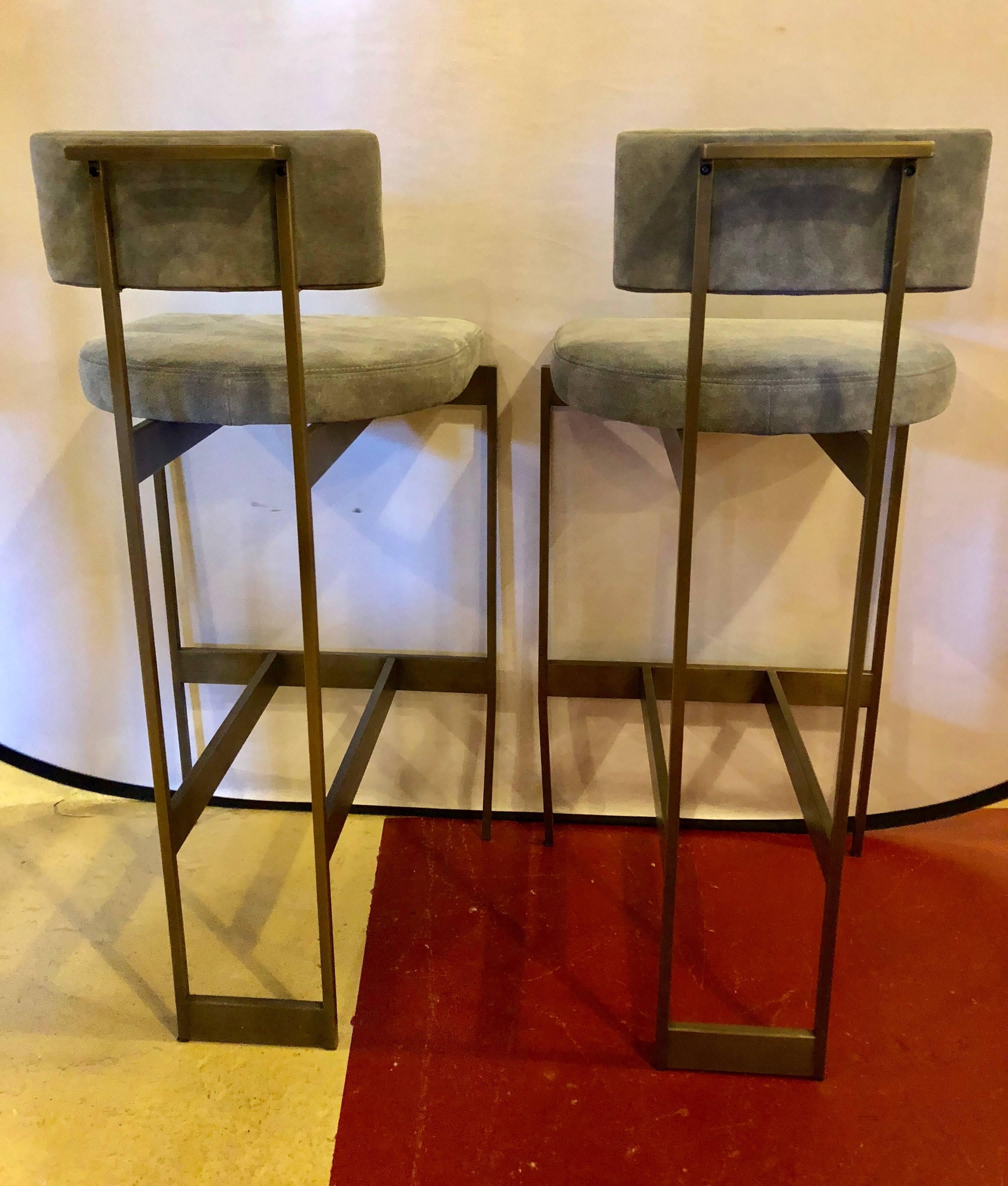 Canadian Set of Four Powell And Bonnell 'Alto' Suede Bar Stools