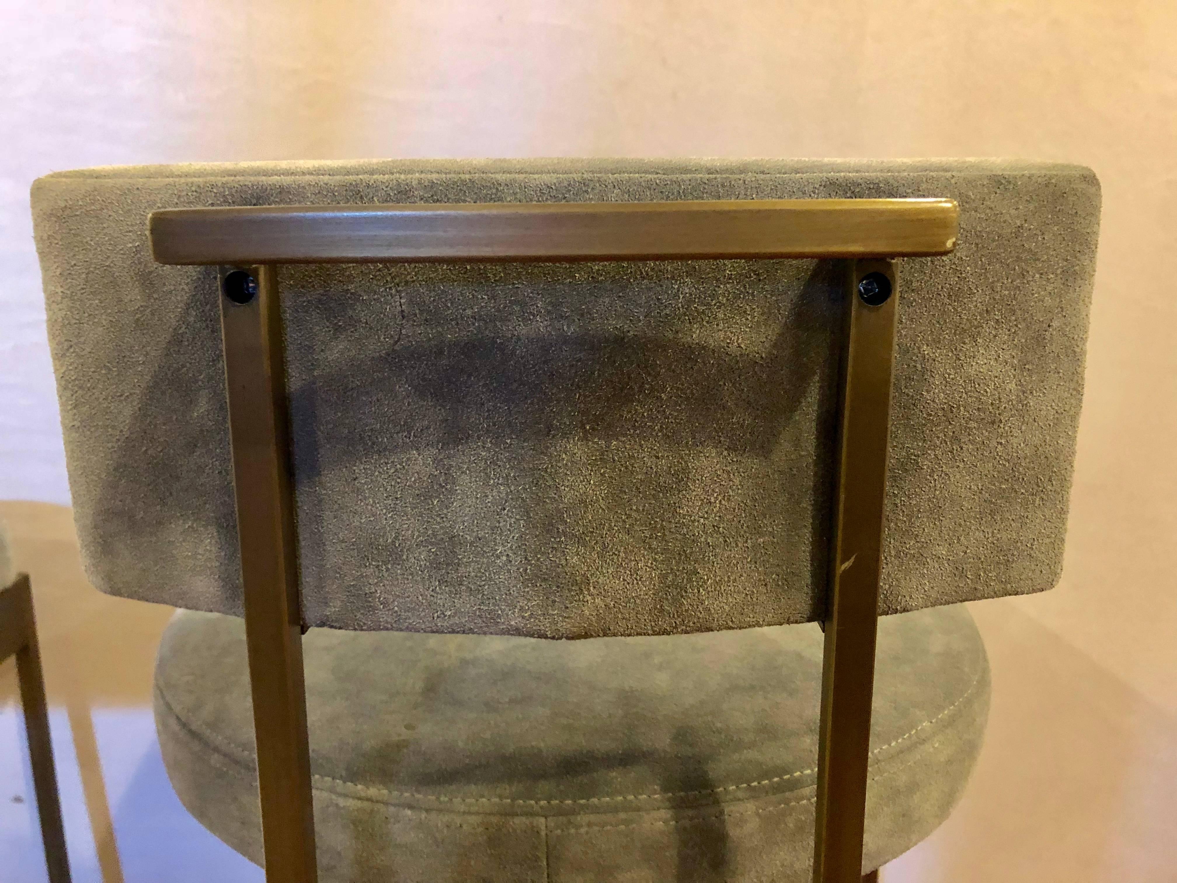 Set of Four Powell And Bonnell 'Alto' Suede Bar Stools In Good Condition In Stamford, CT