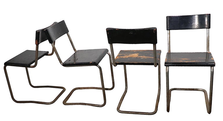 Bauhaus Set of Four Pre War Breuer Style Chairs as is For Sale