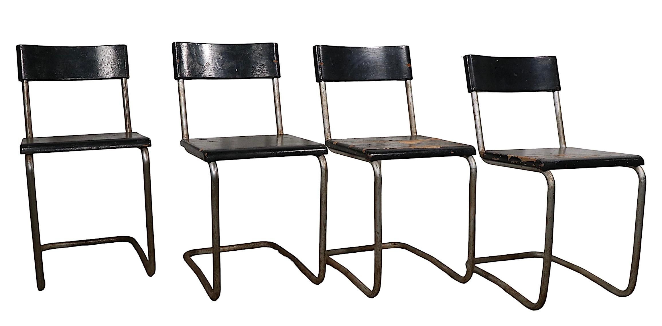 Chrome Set of Four Pre War Breuer Style Chairs as is