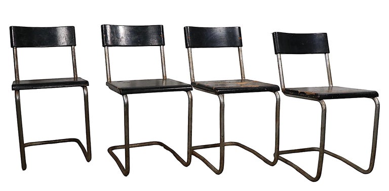 Chrome Set of Four Pre War Breuer Style Chairs as is For Sale
