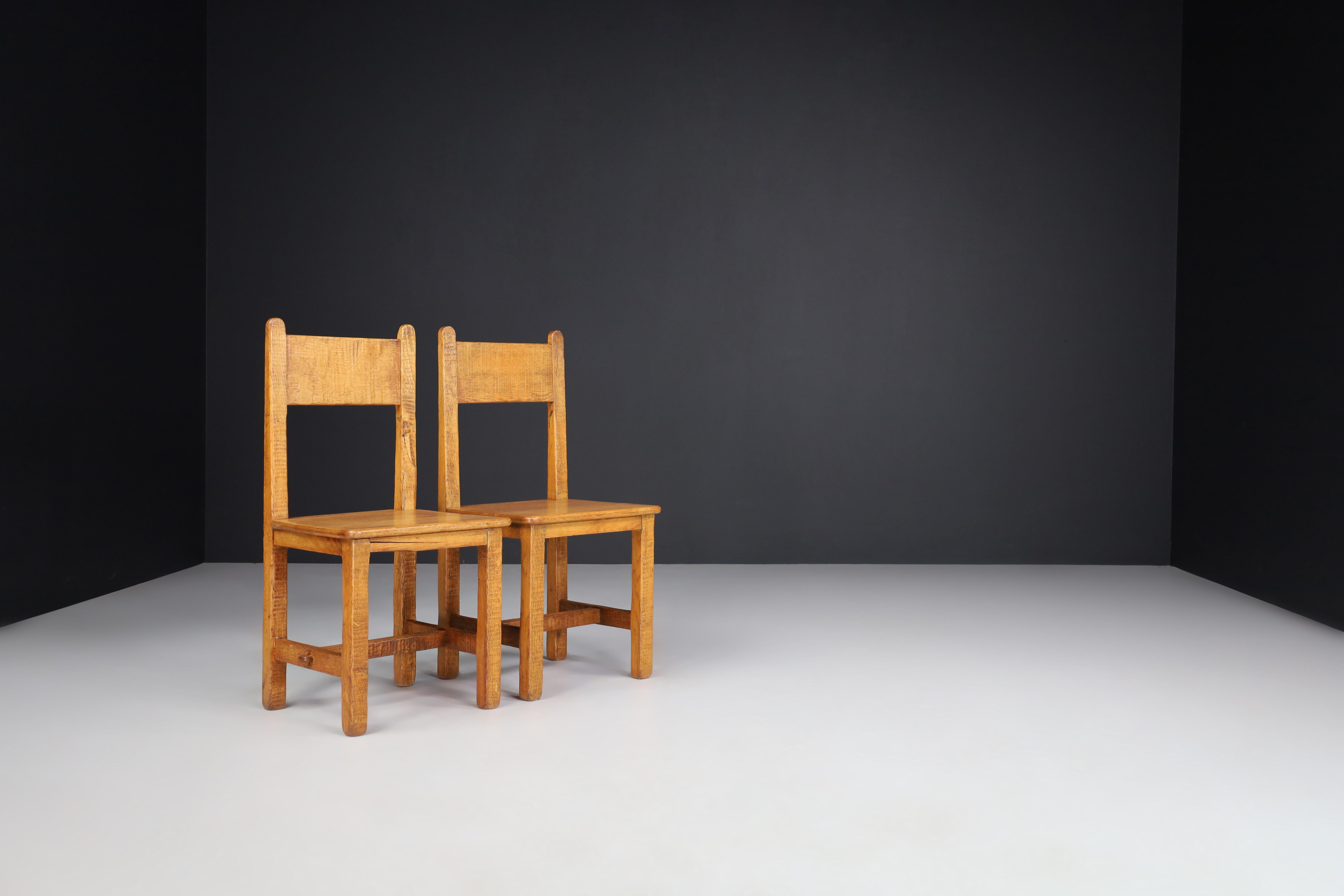 Set of Four Primitive Chairs in Patinated Oak, France, 1950s For Sale 3