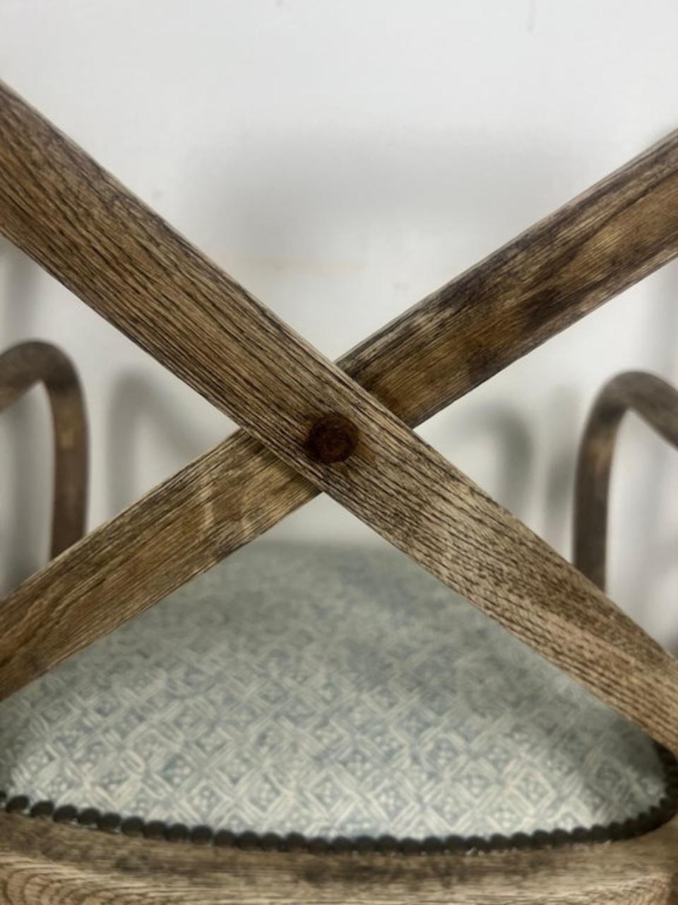Set of Four Primitive Dining Chairs w/ Linen Seats For Sale 5