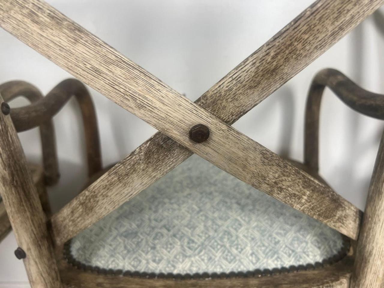 Set of Four Primitive Dining Chairs w/ Linen Seats For Sale 6