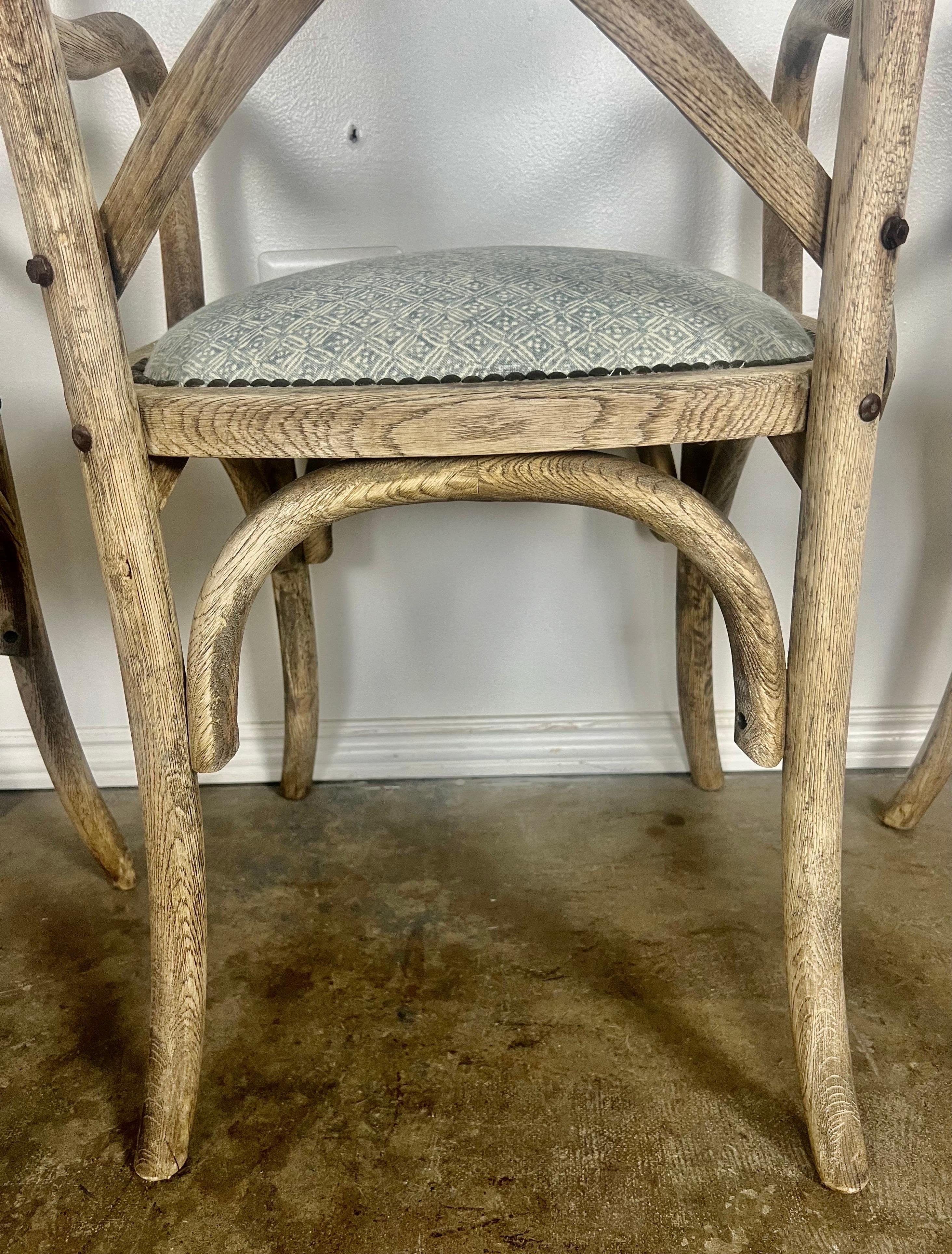 Set of Four Primitive Dining Chairs w/ Linen Seats For Sale 4