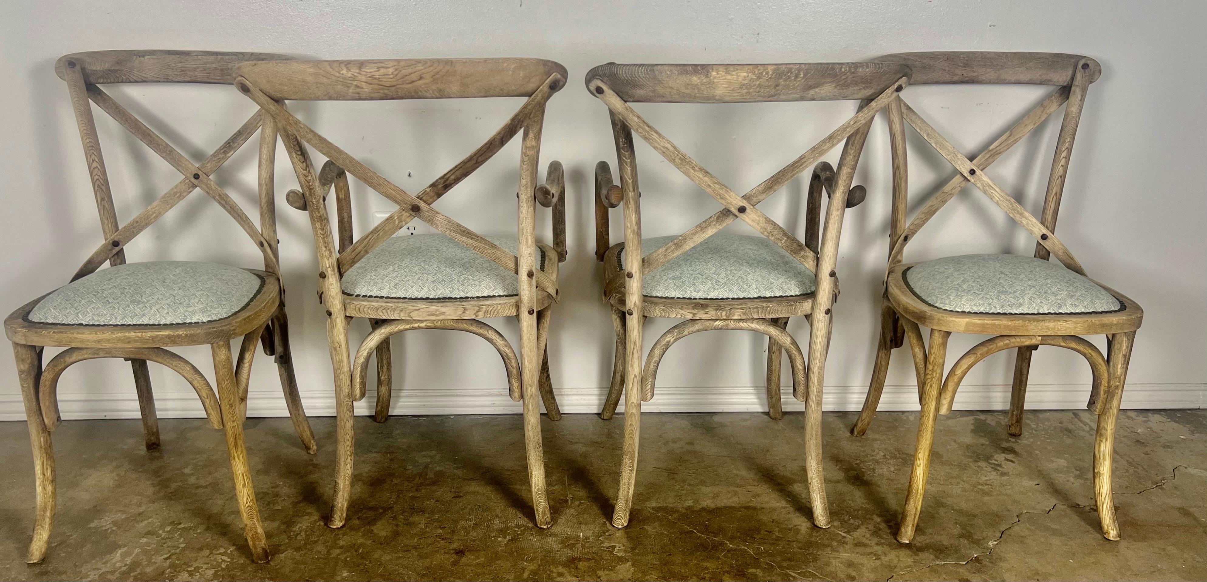 Set of Four Primitive Dining Chairs w/ Linen Seats For Sale 5