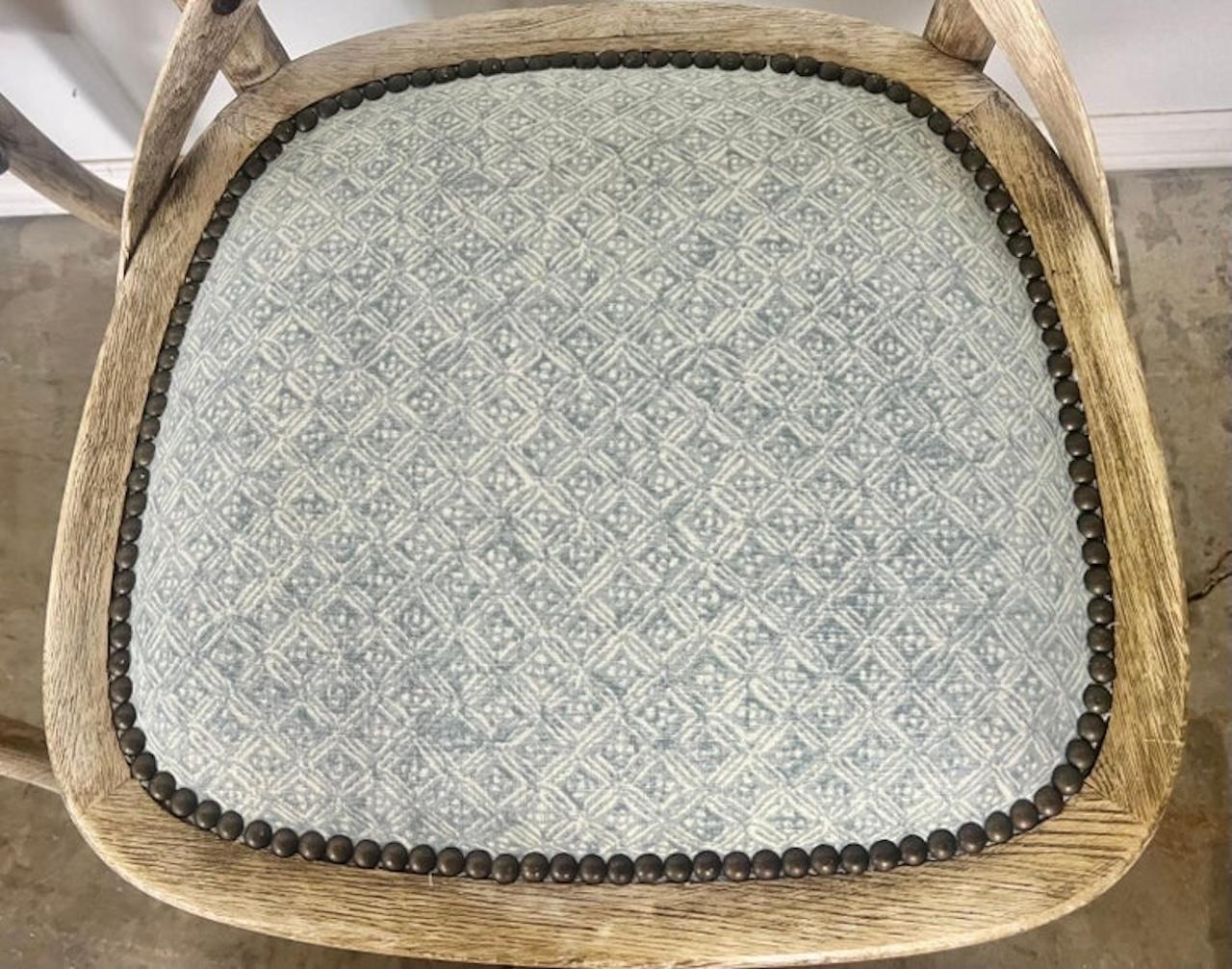 Set of Four Primitive Dining Chairs w/ Linen Seats For Sale 11
