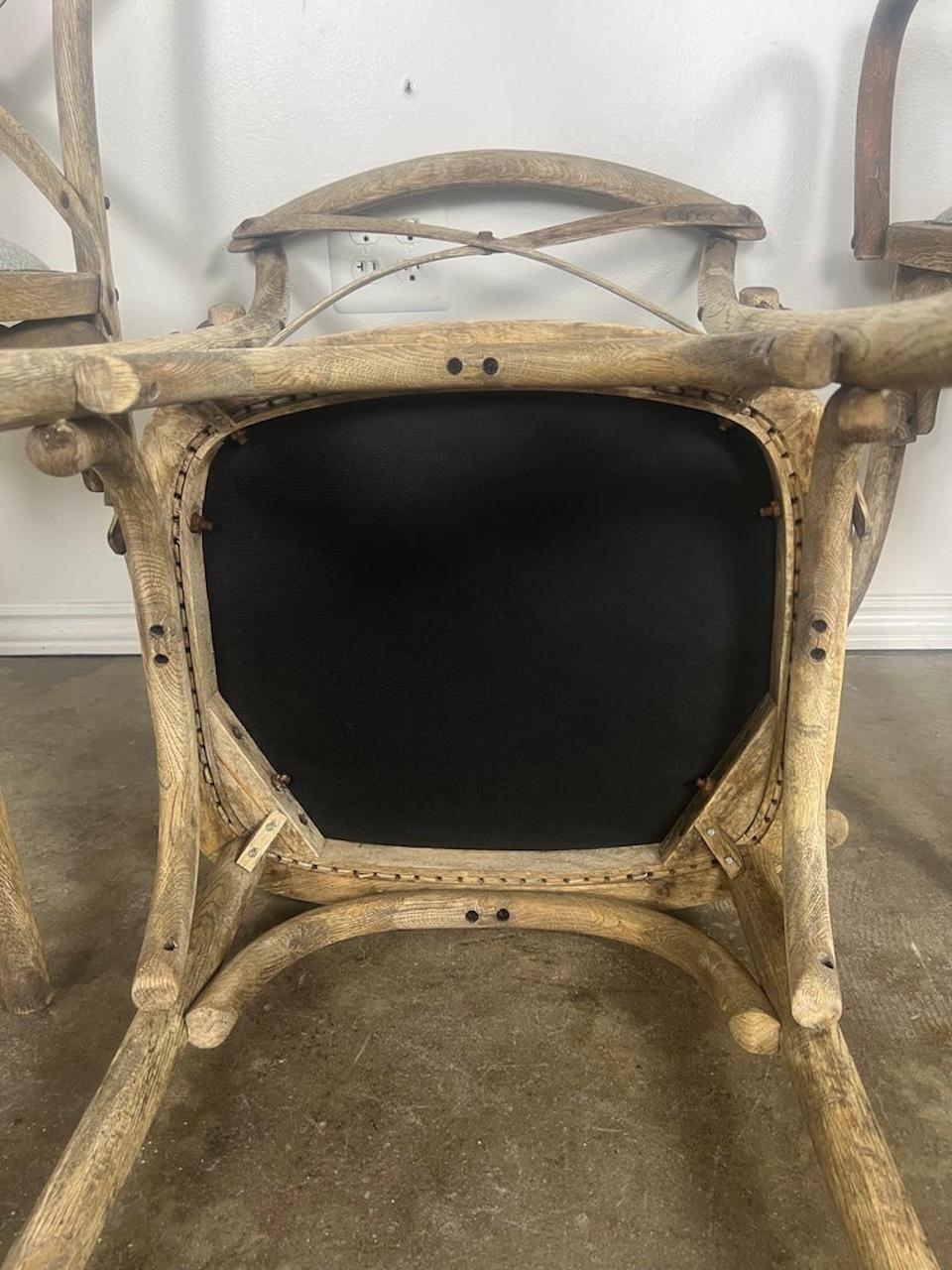 Early 20th Century Set of Four Primitive Dining Chairs w/ Linen Seats For Sale