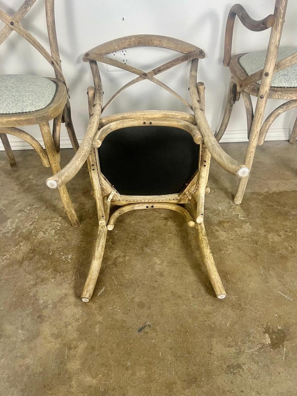 Set of Four Primitive Dining Chairs w/ Linen Seats For Sale 1
