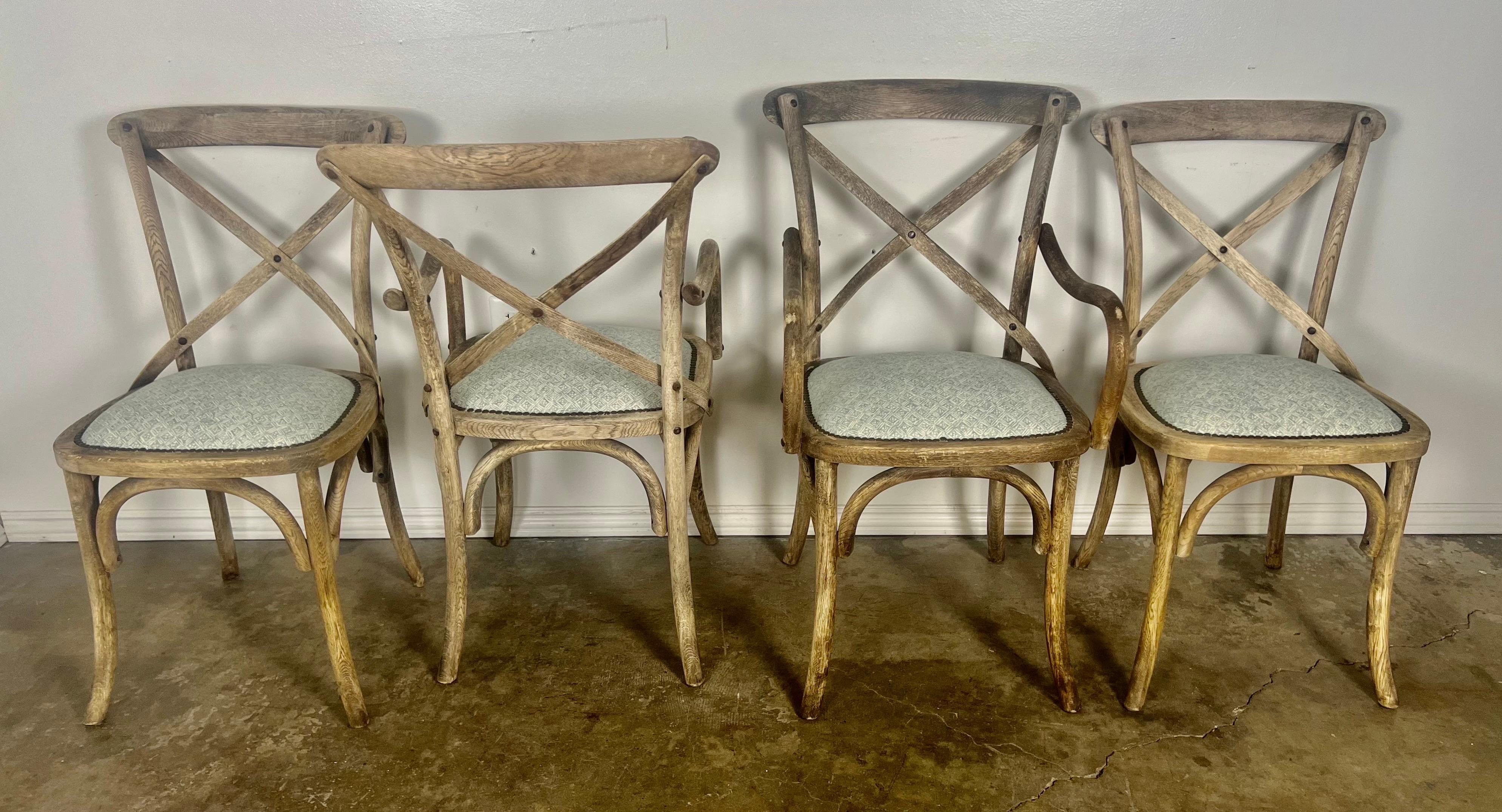Set of Four Primitive Dining Chairs w/ Linen Seats For Sale 1
