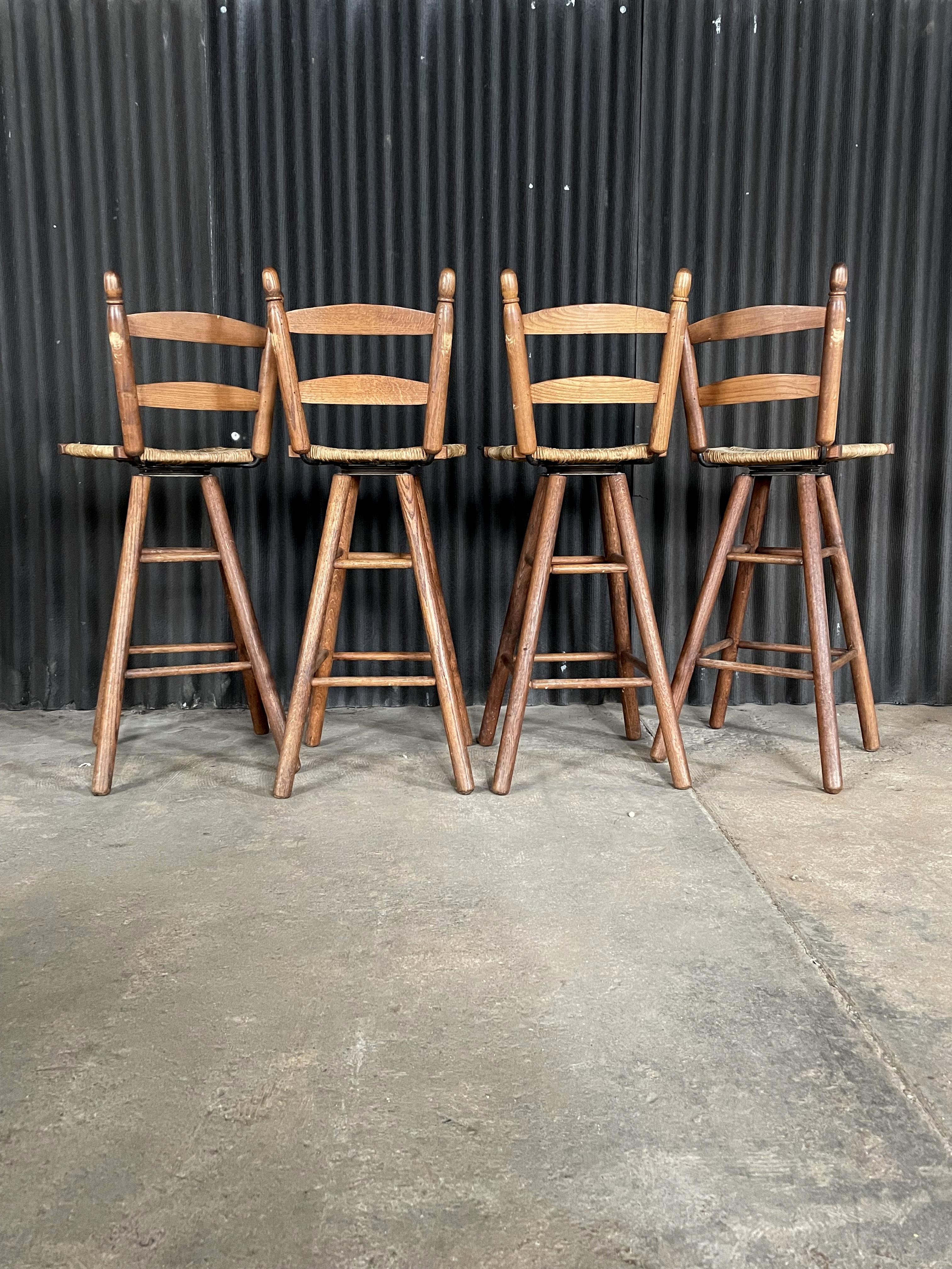 American Colonial Set of Four Primitive Rustic Stools For Sale