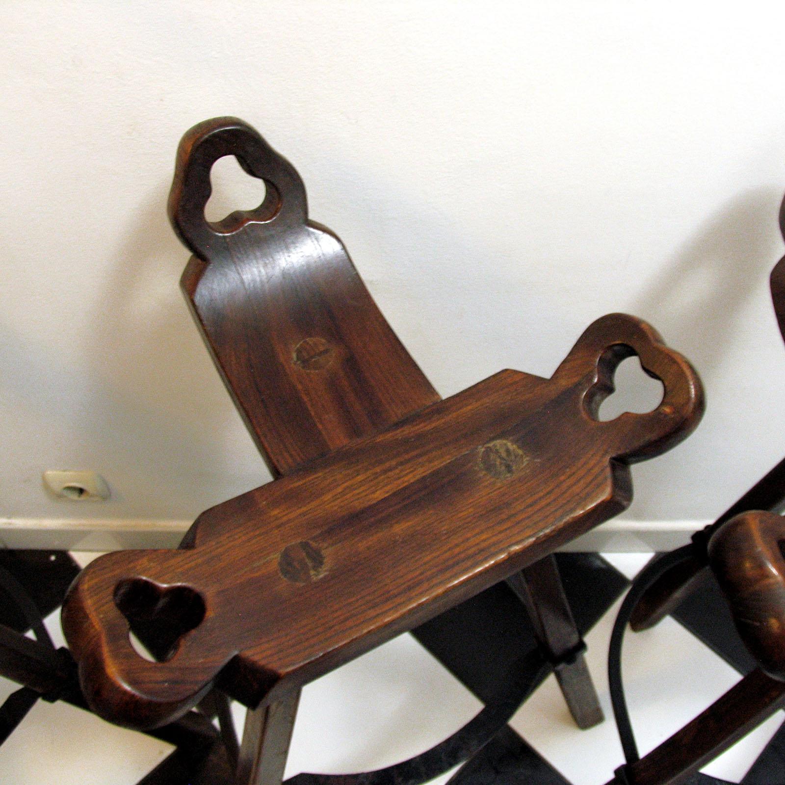 Set of Four Primitive Tripod Bar Stools 4